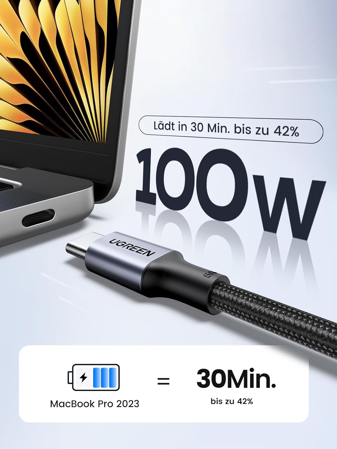 Detalle 2 de UGREEN USB C Kabel 100W 2 m Schnellladekabel