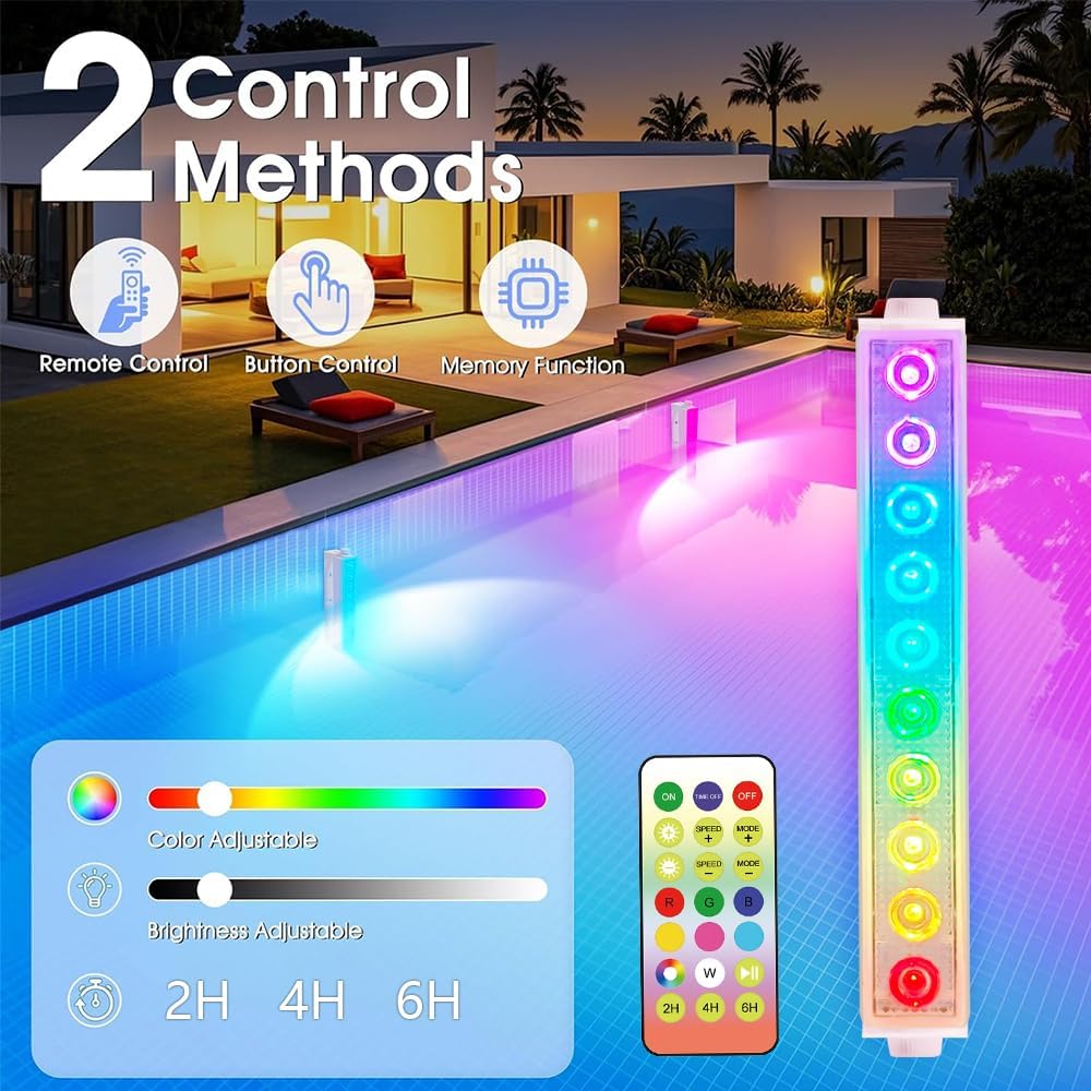 Thumbnail 1 de Lumières LED Sous l'Eau pour Piscine Sans Fil et Rechargeables ( Lot de 2 ) – Submersibles, Télécommande RF
