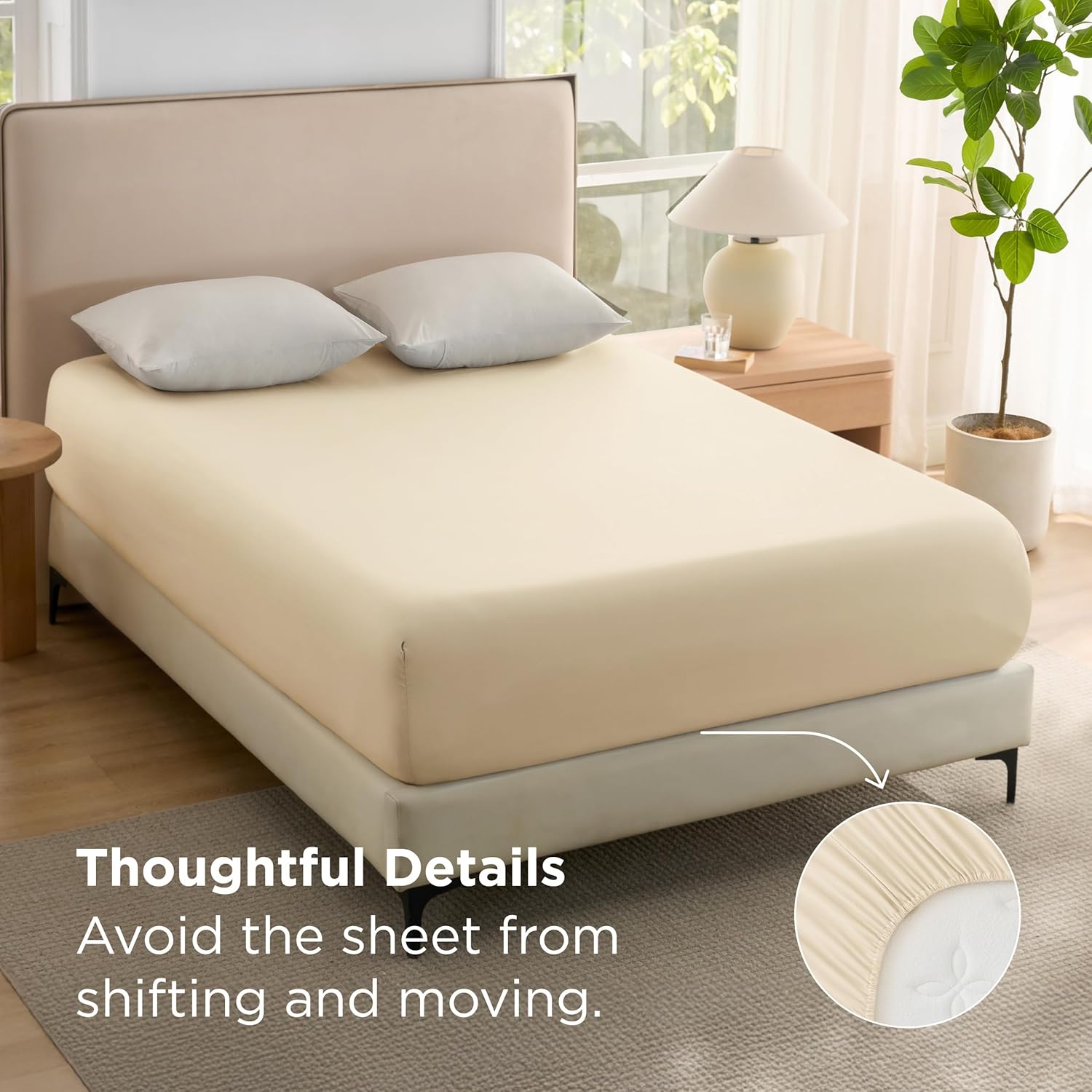 Detalle de Bedsure Single Fitted Sheet Deep – 2 Pack, Extra Deep Pocket 16 inch, 90x190cm, Beige