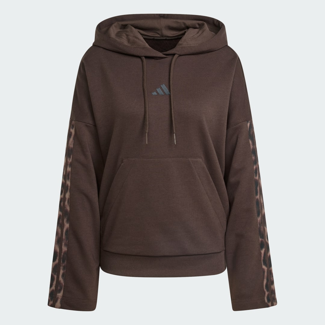 Detalle 2 de Sudadera de felpa con capucha Seasonal Essentials 3 Stripes de Adidas, leopardo marrón