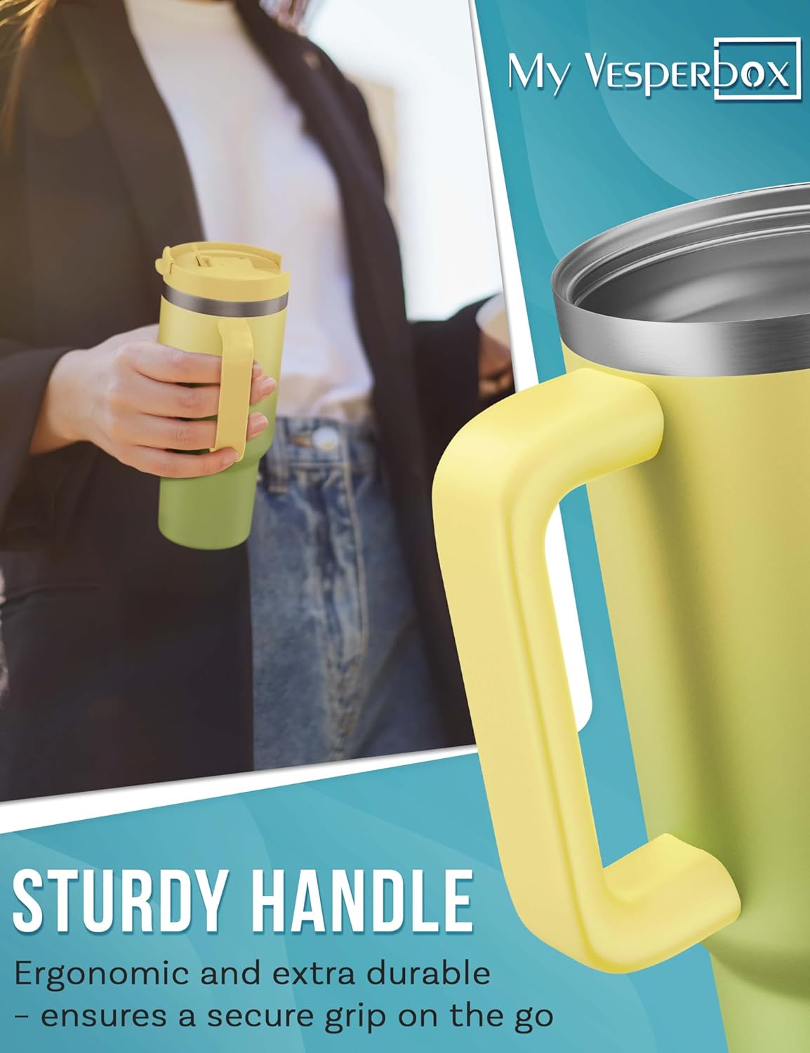 Thumbnail 3 de My Vesperbox Kinny Cup Edelstahl-Thermobecher mit Henkel & Strohhalm (500/950/1200 ml)