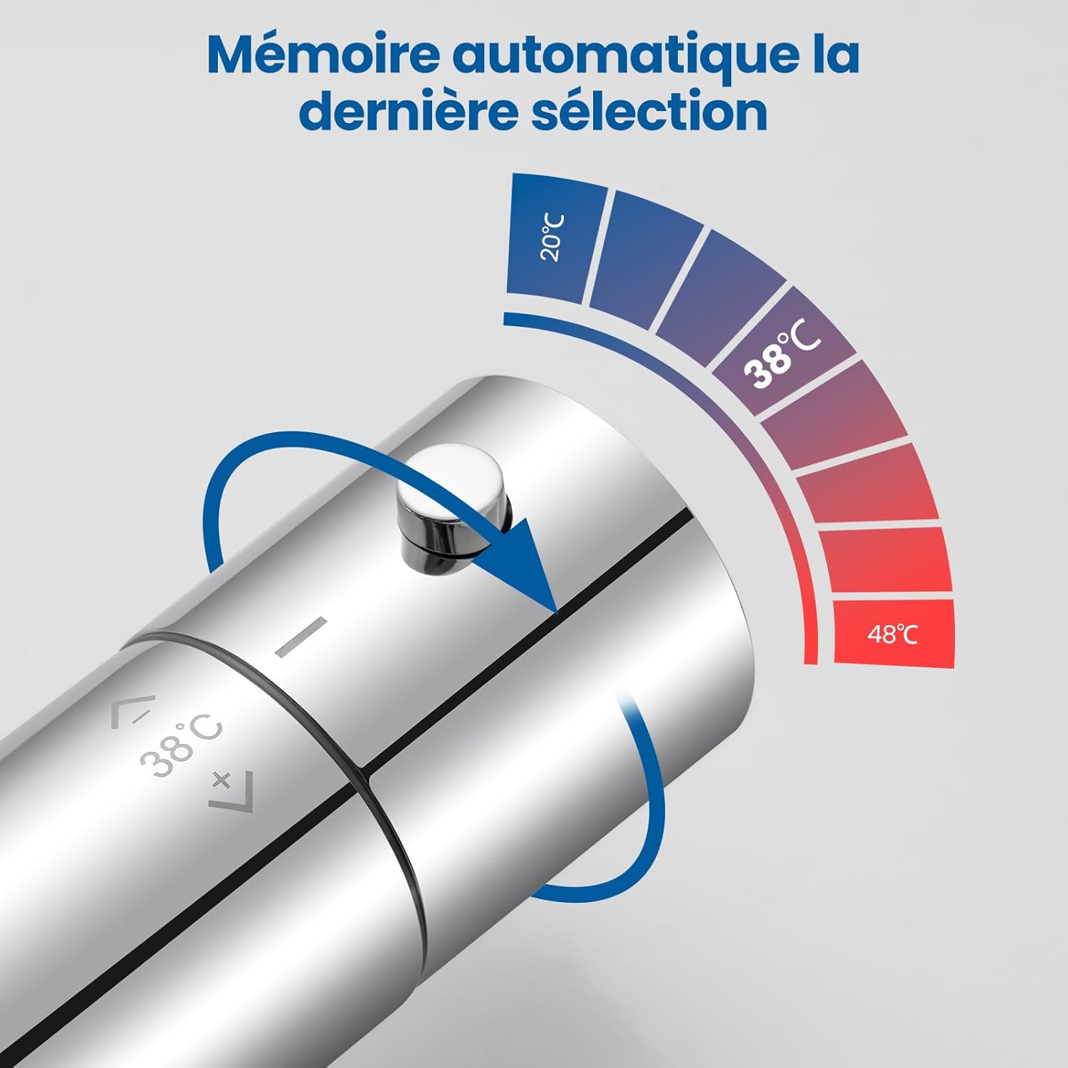 Thumbnail 5 de Auralum Mitigeur Douche Thermostatique – Robinet de Douche Murale en Alliage Chromé, sécurité 38°C