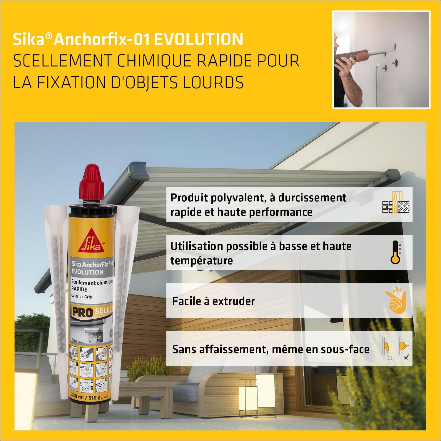 Detalle de Sika Anchorfix 01 Evolution Gris – Scellement chimique rapide pour multi-matériaux (300 ml)