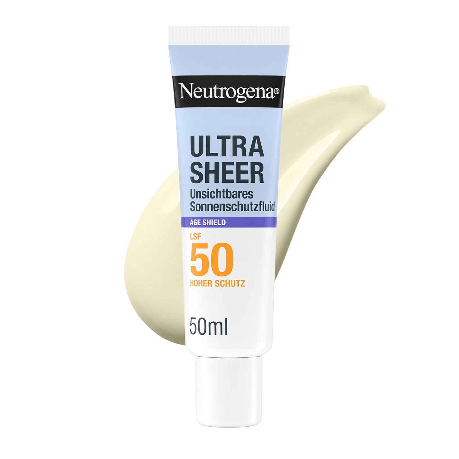 Detalle de Neutrogena Ultra Sheer Age Shield Sonnenschutzfluid LSF50 (50 ml) – unsichtbarer UV-Schutz mit Helioplex SL