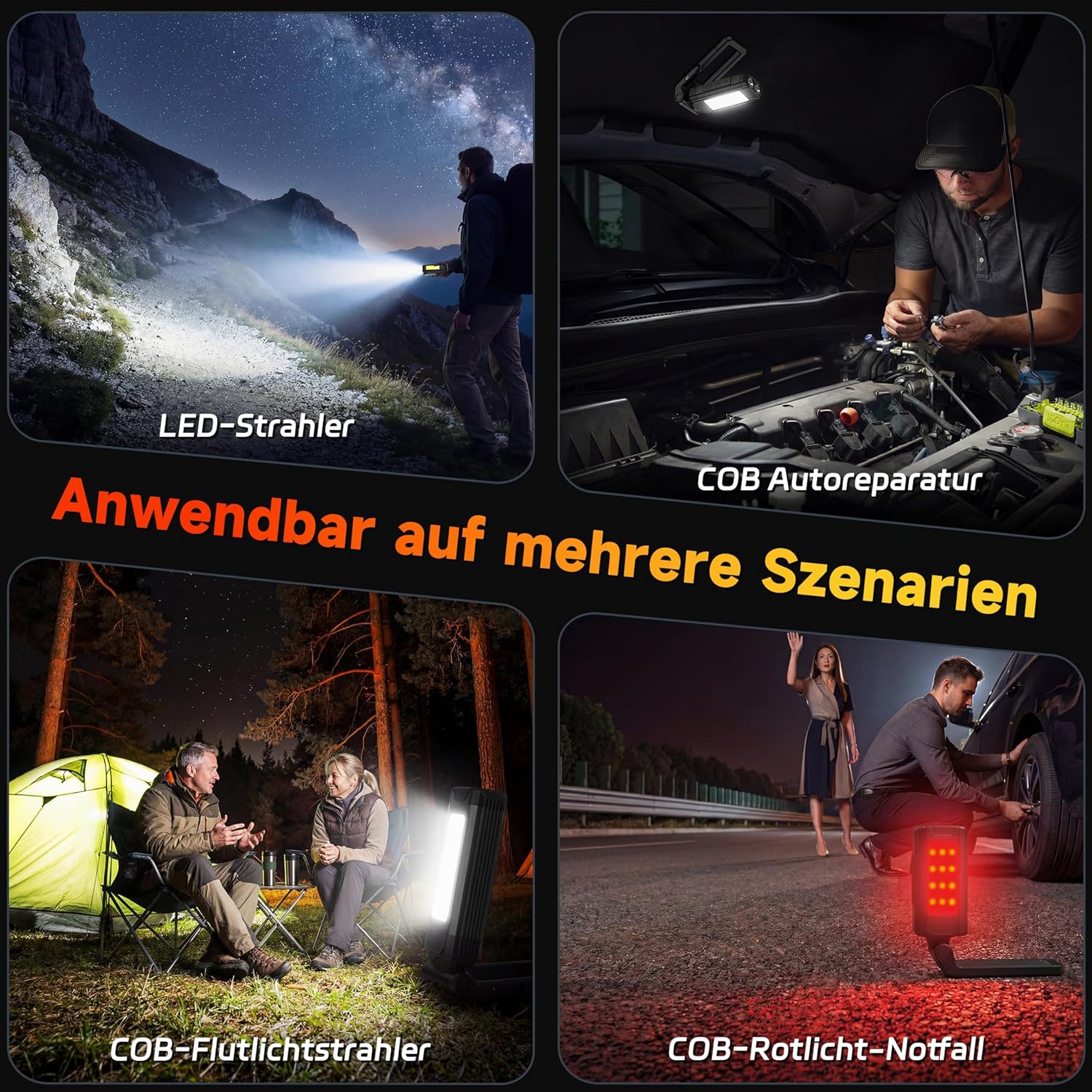 Thumbnail 6 de Daphomeu LED Taschenlampe mit Magnet – 2er-Set akkubetriebene COB-Arbeitsleuchte mit Schwenkfunktion