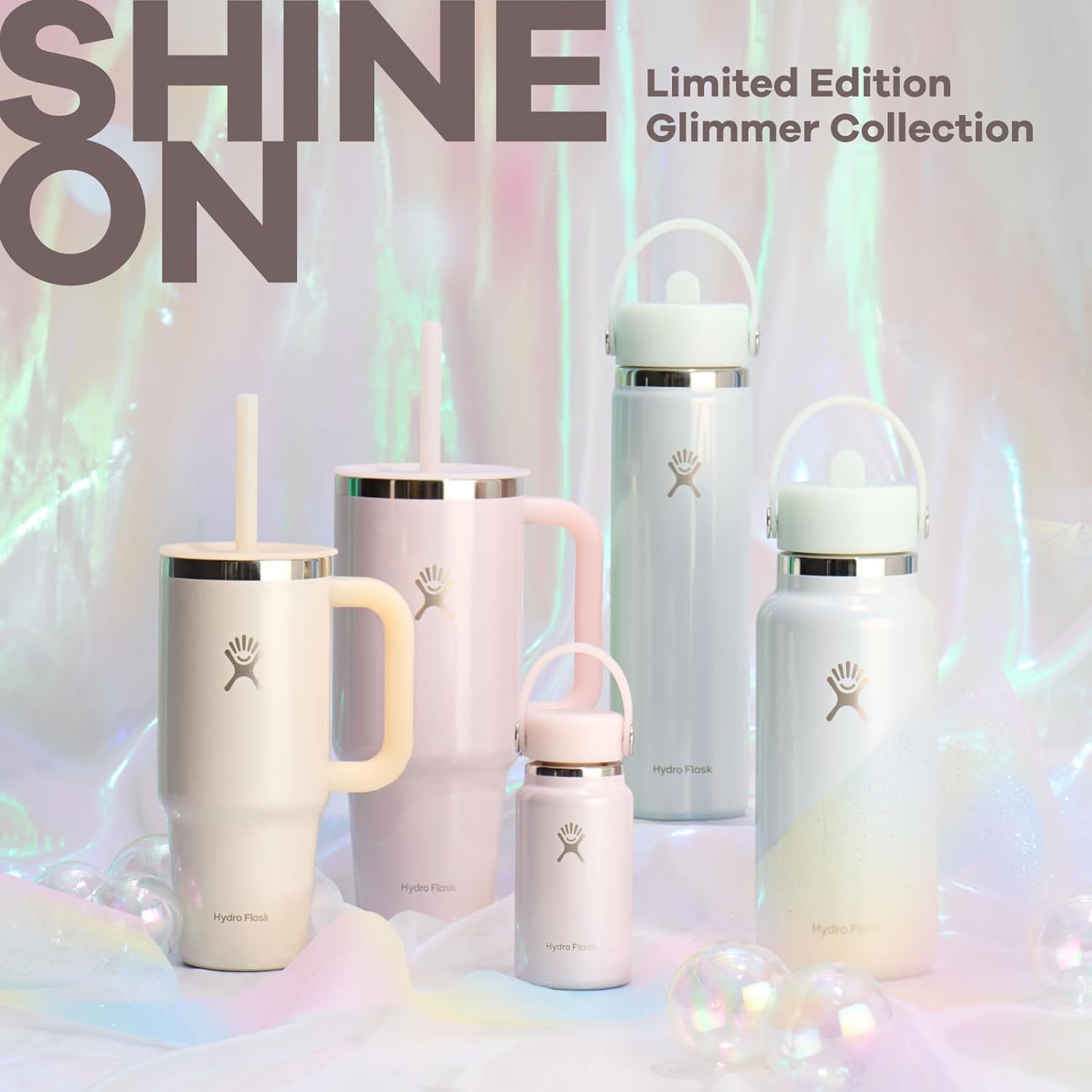 Detalle de Hydro Flask Water Bottle - 32 oz Glimmer Pink with Wide Mouth Flex Straw Lid
