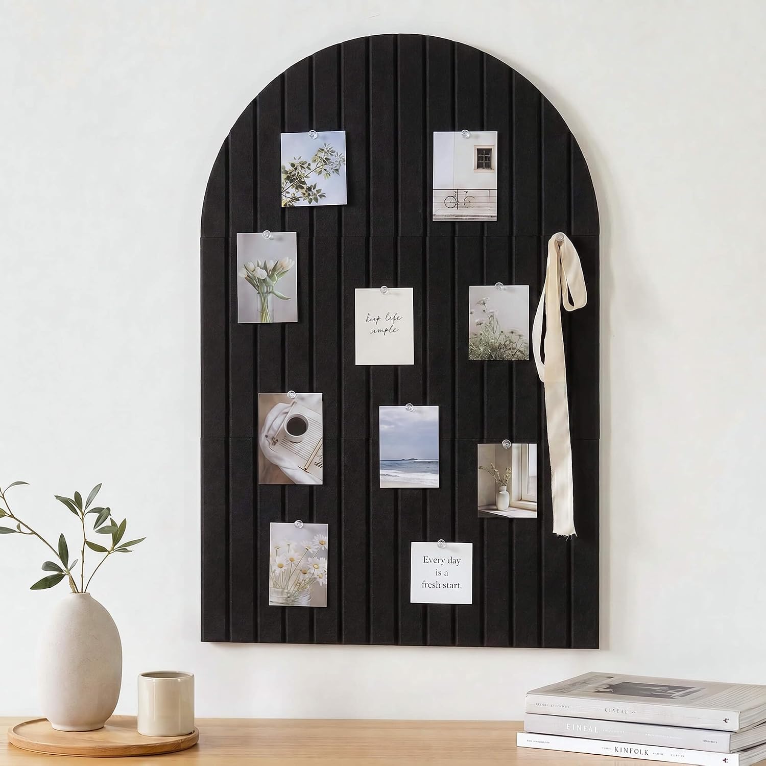 Detalle de MAOBUYOU MZB-01 Arched Felt Bulletin Board, 35 x 24-Inch Beige