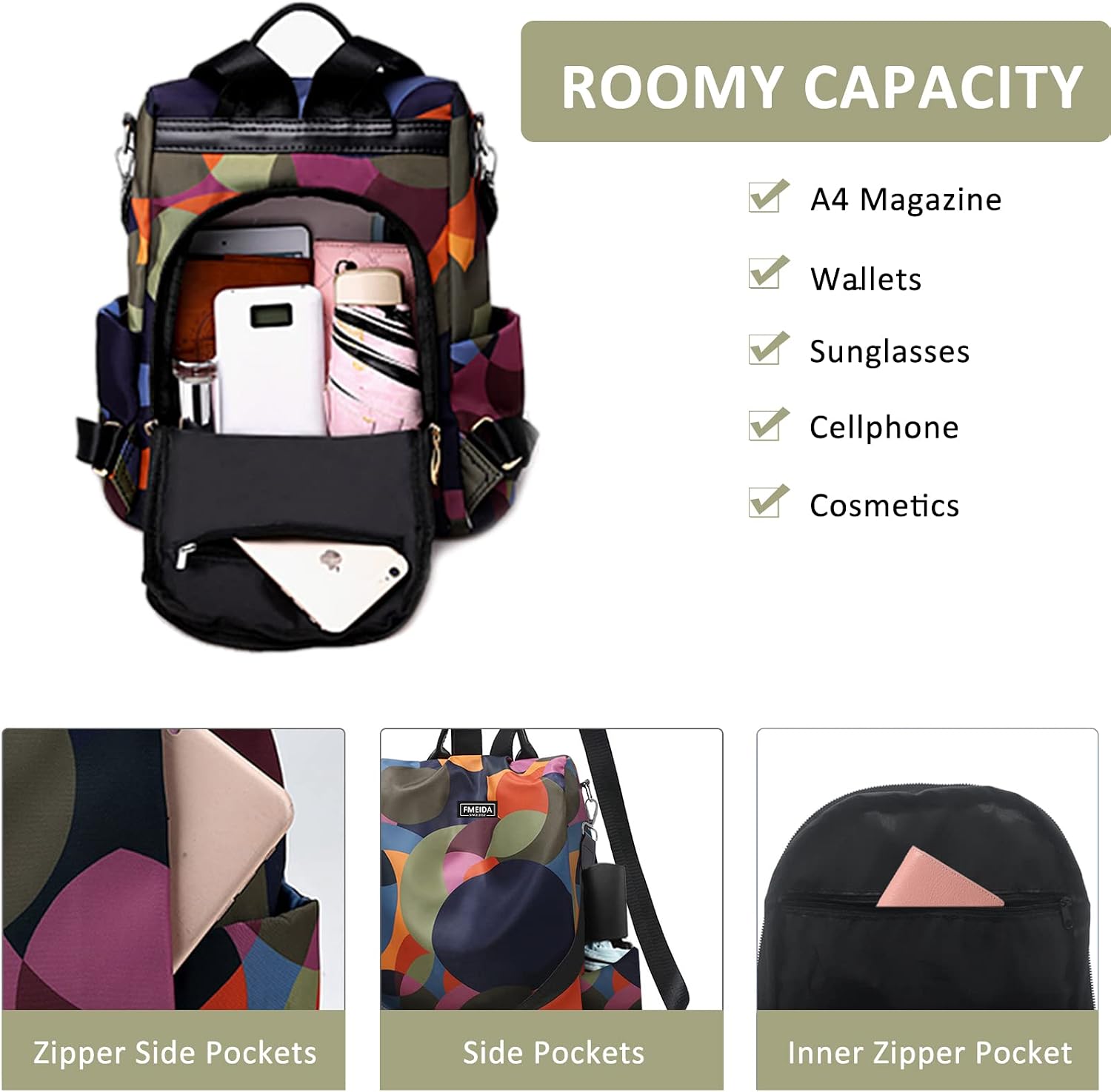 Detalle 2 de Fmeida women’s anti-theft travel backpack rucksack 3-in-1 shoulder bag