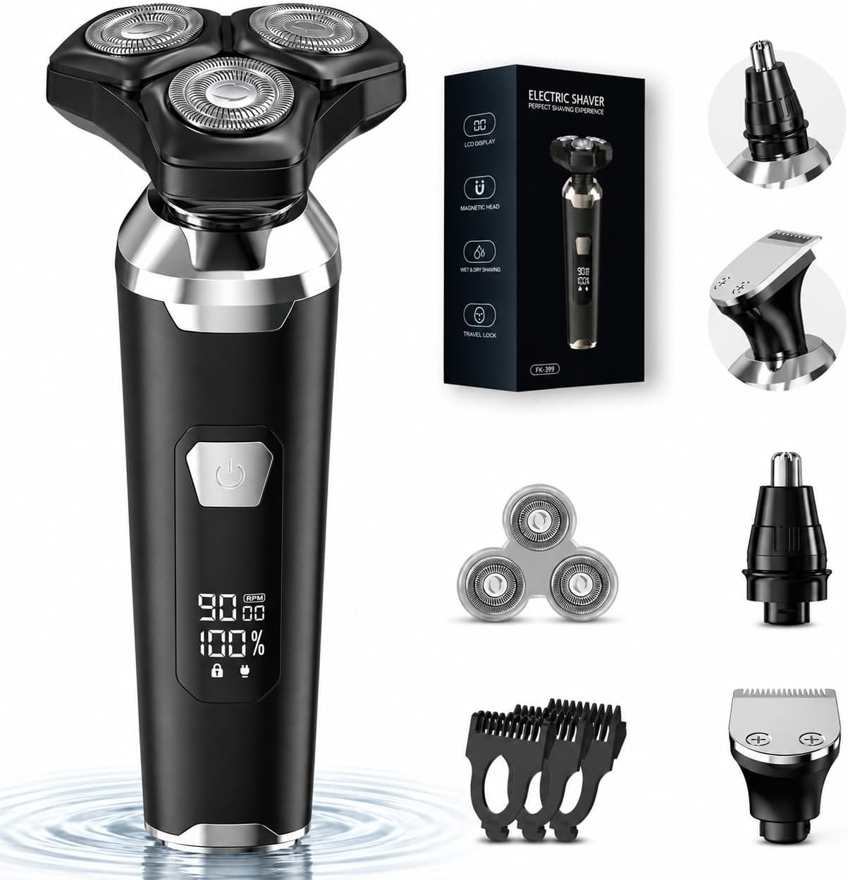 Detalle de OIAMTO FK-399-TitBNK 3-in-1 Waterproof Electric Shaver with 4D Floating Head