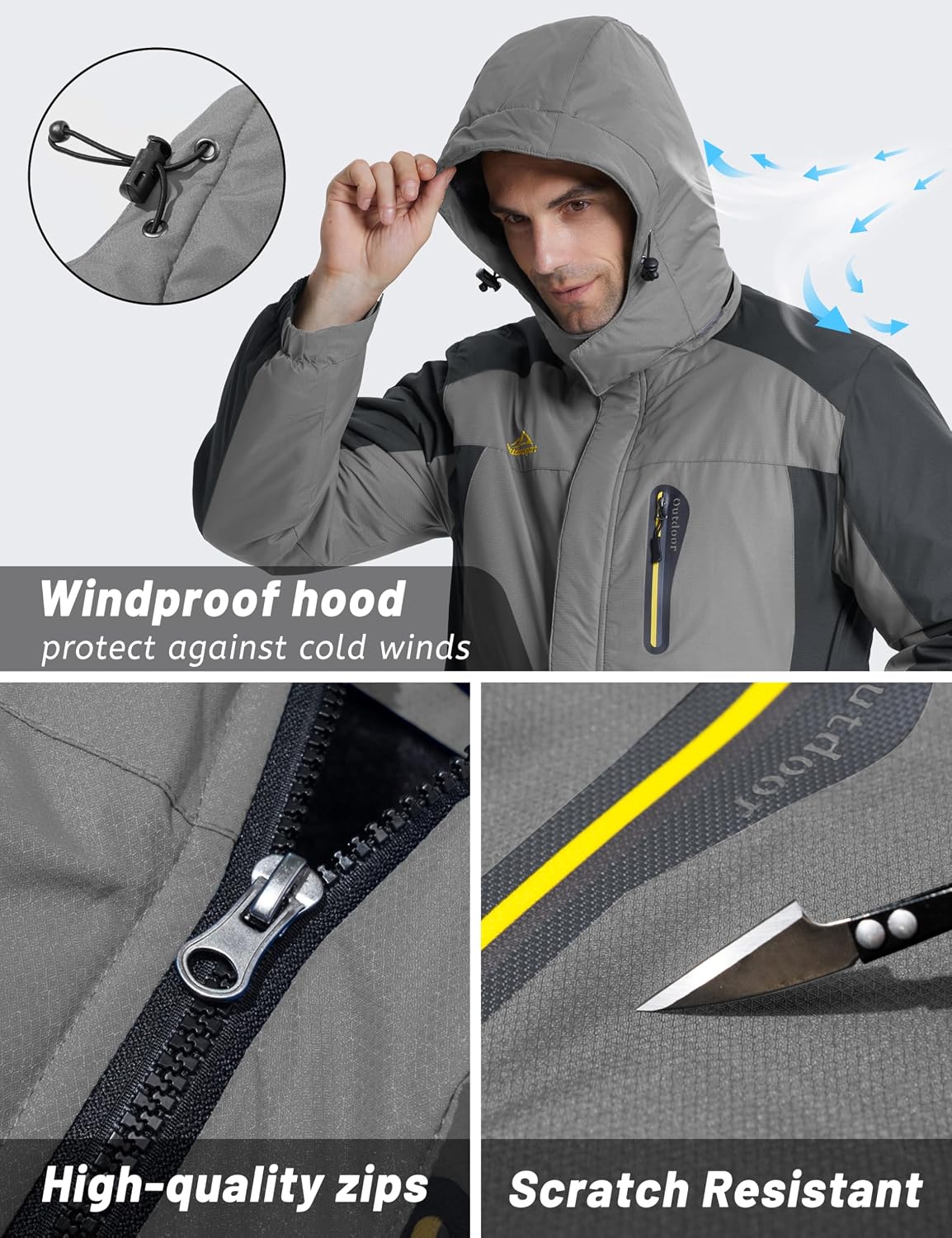 Detalle de TACVASEN Men's Waterproof Fleece-Lined Winter Ski Jacket with Multi-Pockets