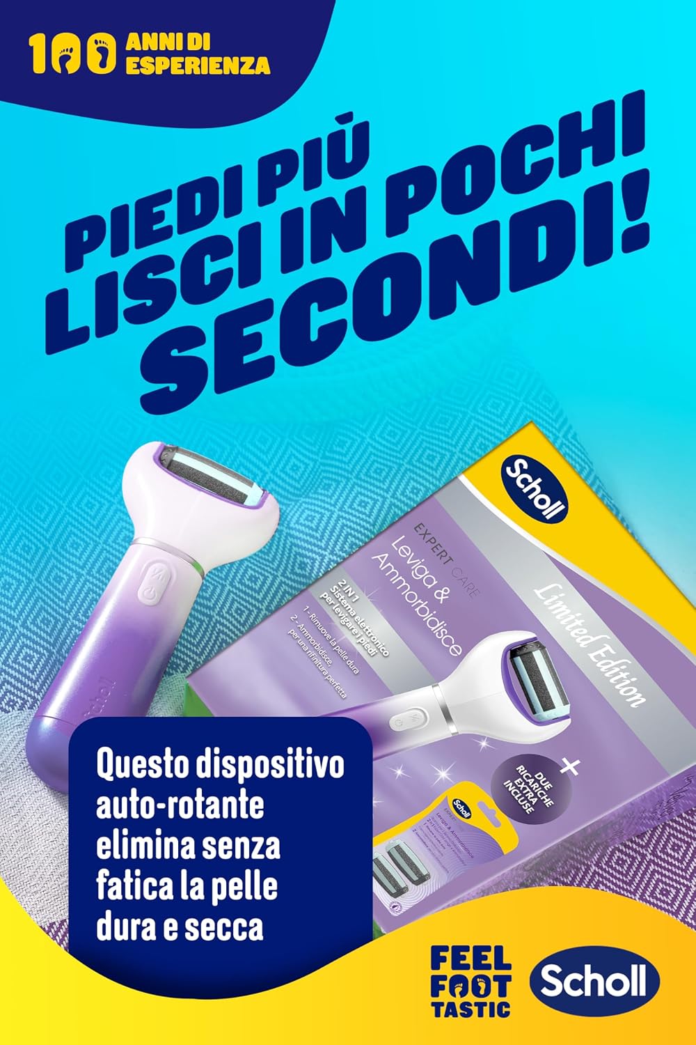 Detalle de Scholl 2in1 Leviga e Ammorbidisce Limited Edition – Pedicure Elettrico per Piedi e Talloni, Kit Professionale con 3 Testine