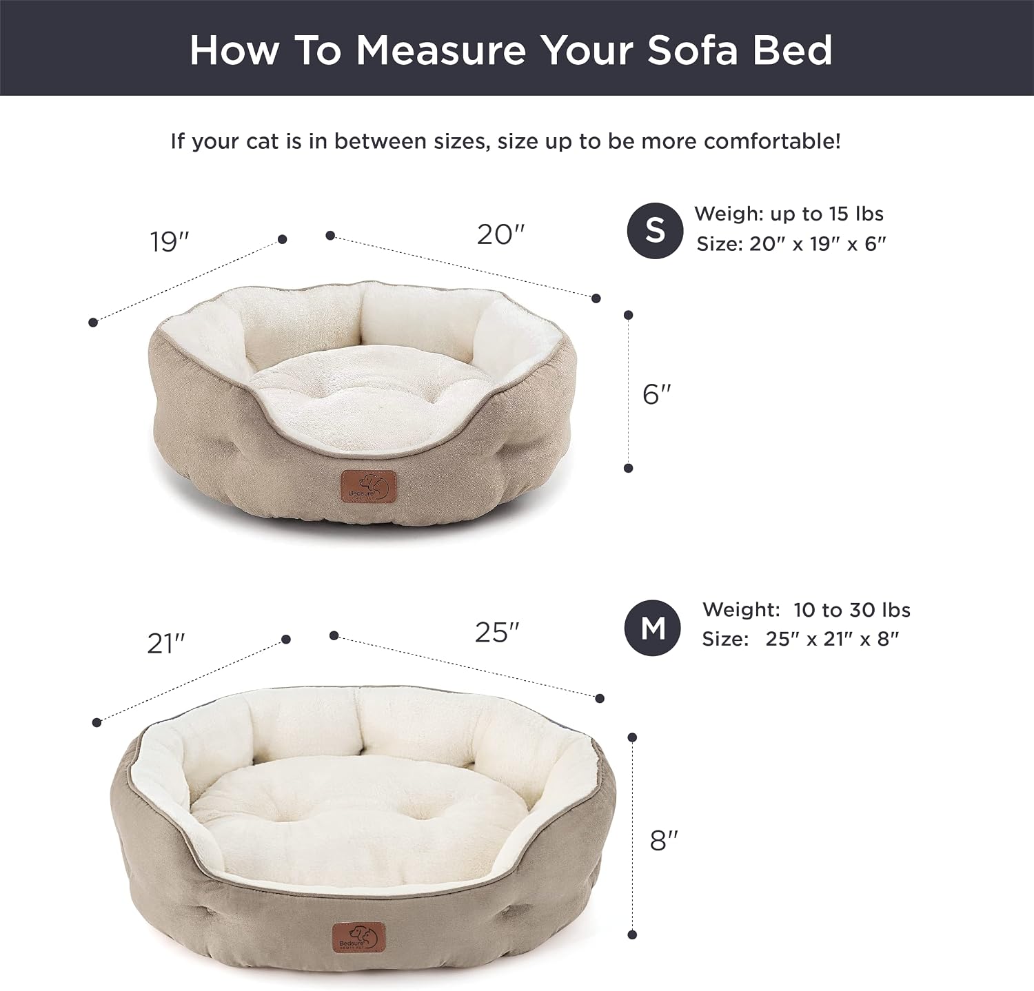 Thumbnail 6 de Bedsure 25in Camel Round Pet Bed with Plush Fleece and Non-Slip Base