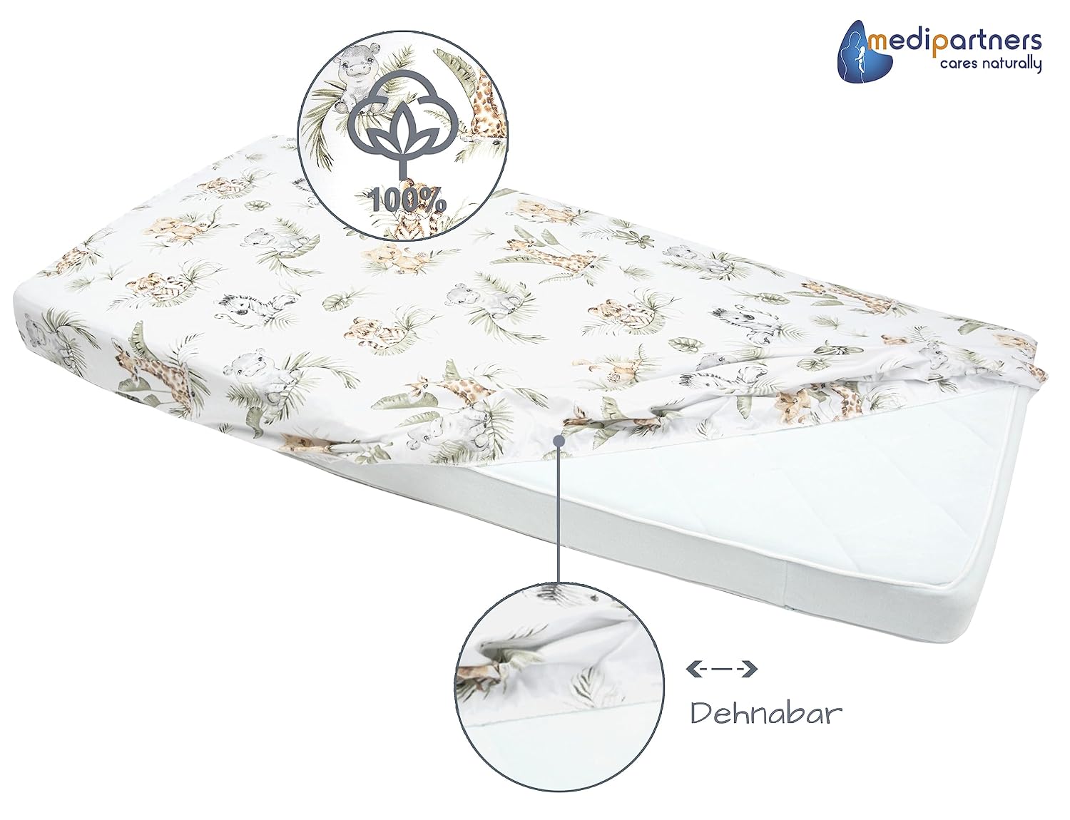 Thumbnail 4 de Medi Partners Spannbettlaken 60x120 cm 100% Baumwolle Babybett