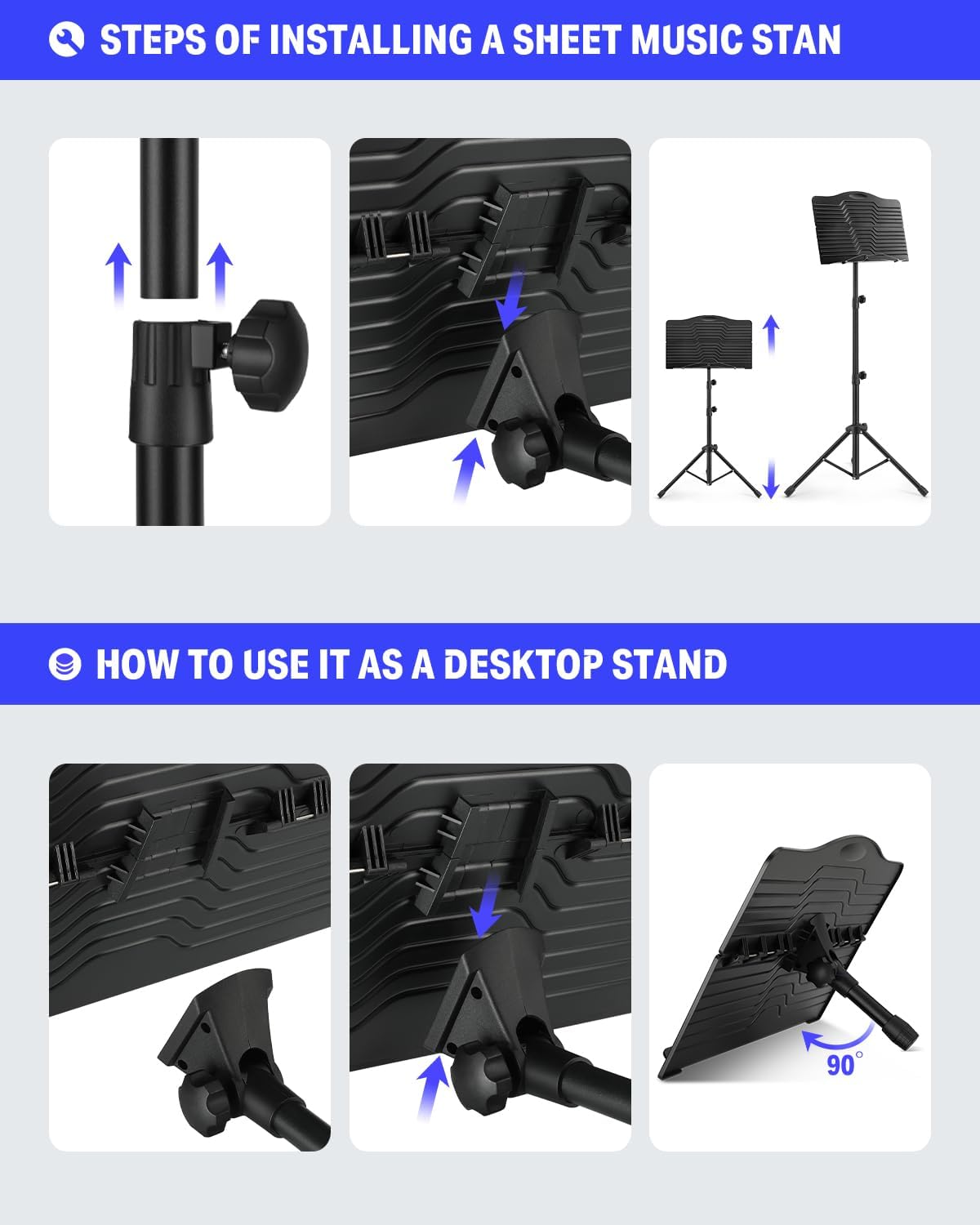 Thumbnail 5 de Donner DMS-1 Sheet Music Stand with USB Light, Carrying Bag, and Tabletop Mode