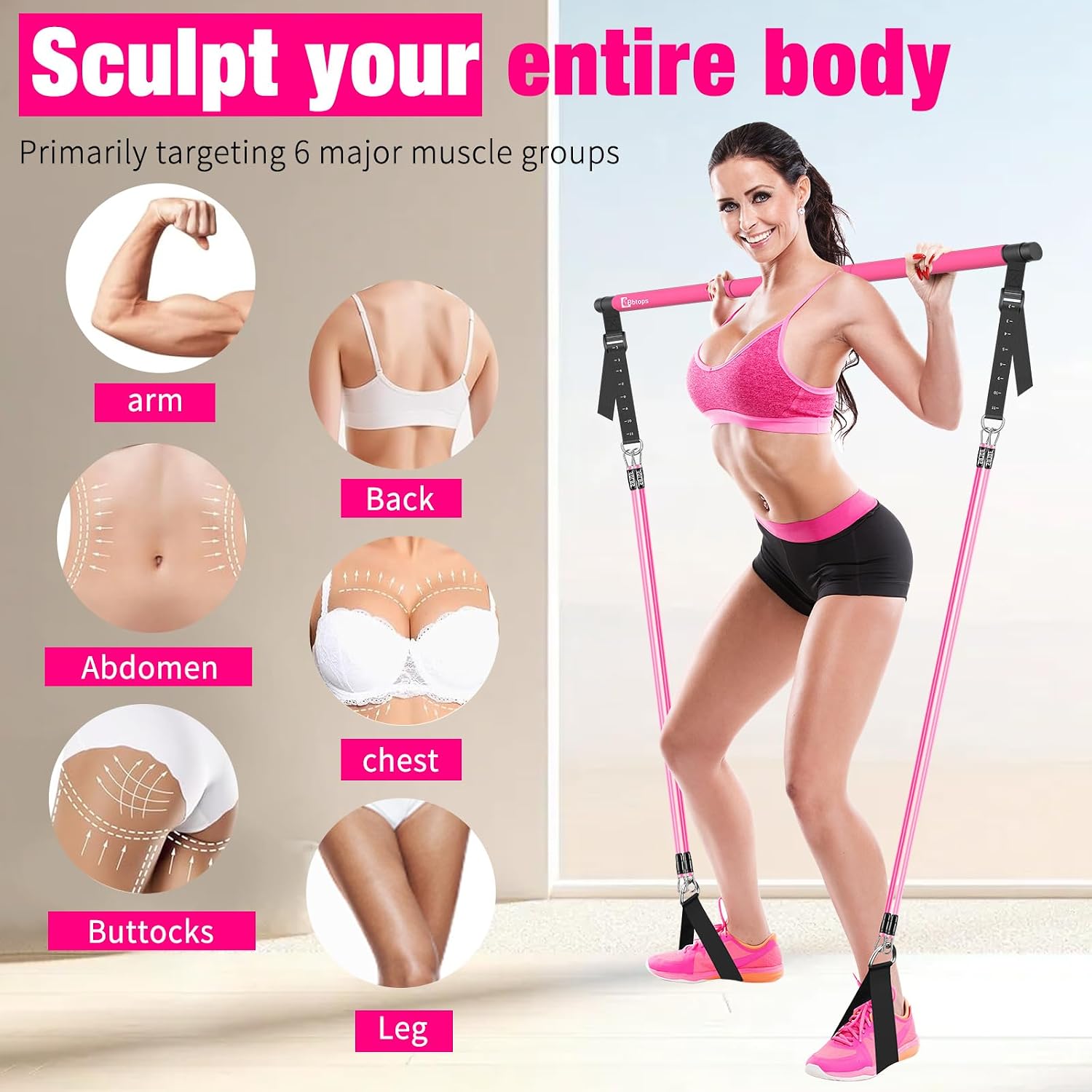 Thumbnail 1 de Bbtops Pilates Bar Kit with Resistance Bands, Adjustable Bar and Stackable Bands