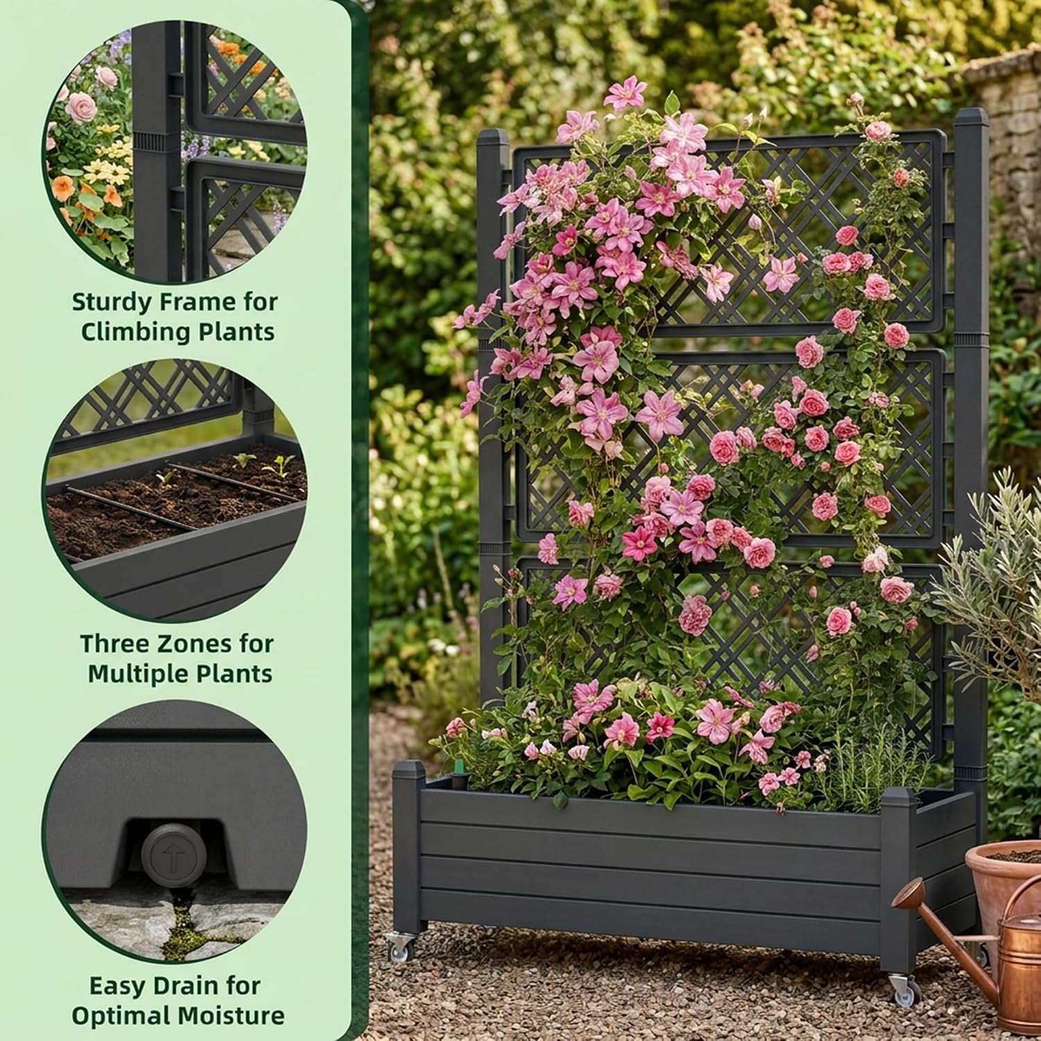 Detalle 2 de Raised Garden Bed with Trellis, Black
