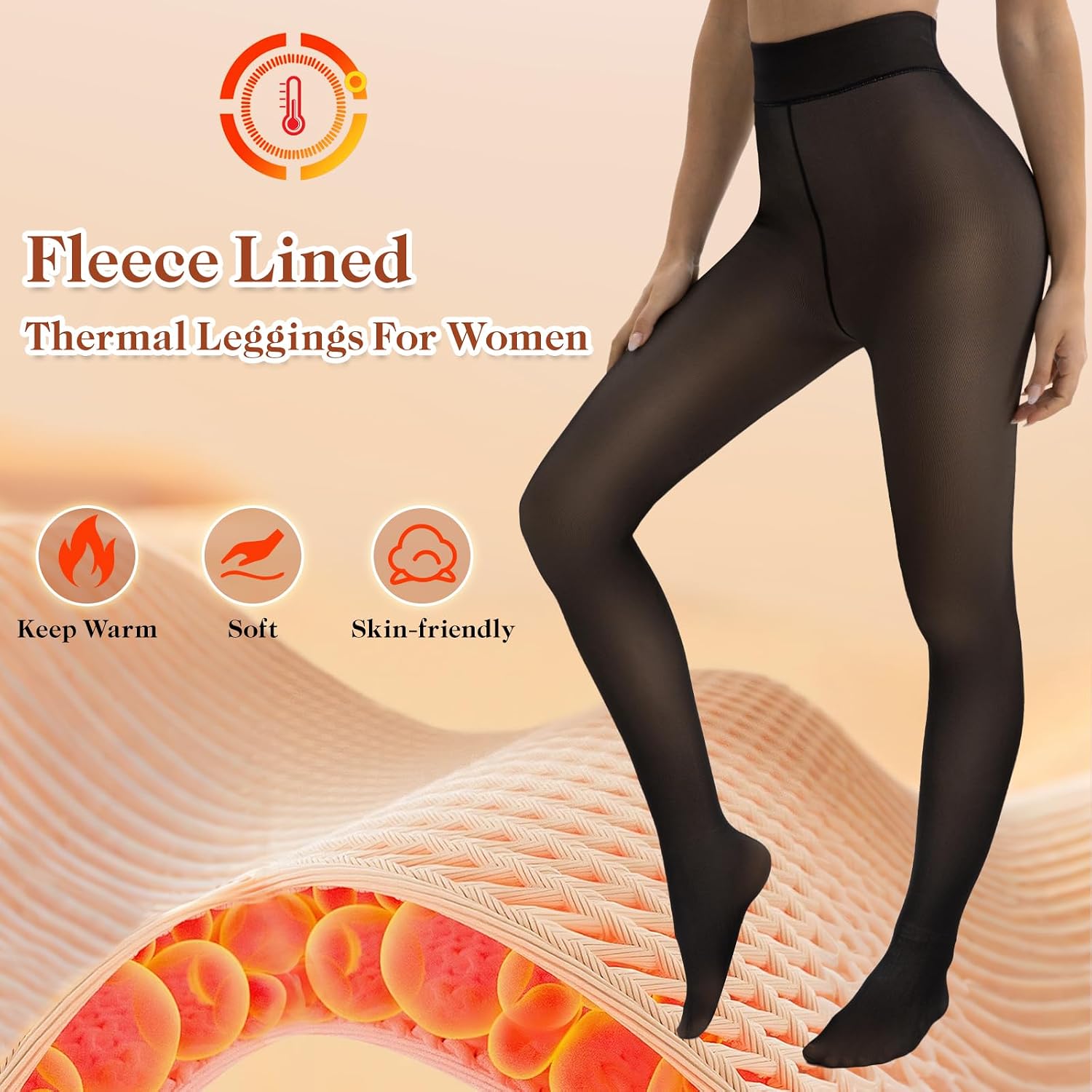 Thumbnail 3 de Bebila 2-Pack Fleece-Lined Thermal Tights, Sheer-Look Style, 220g Plush Lining