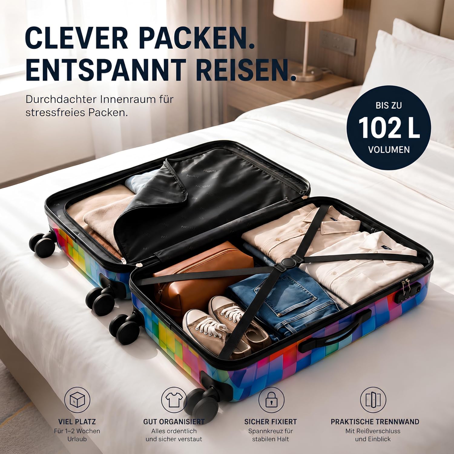 Thumbnail 2 de NOWI Hartschalenkoffer XL Groß – 100L Volumen, 158 cm Gurtmaß, 8 Rollen, 360° drehbar