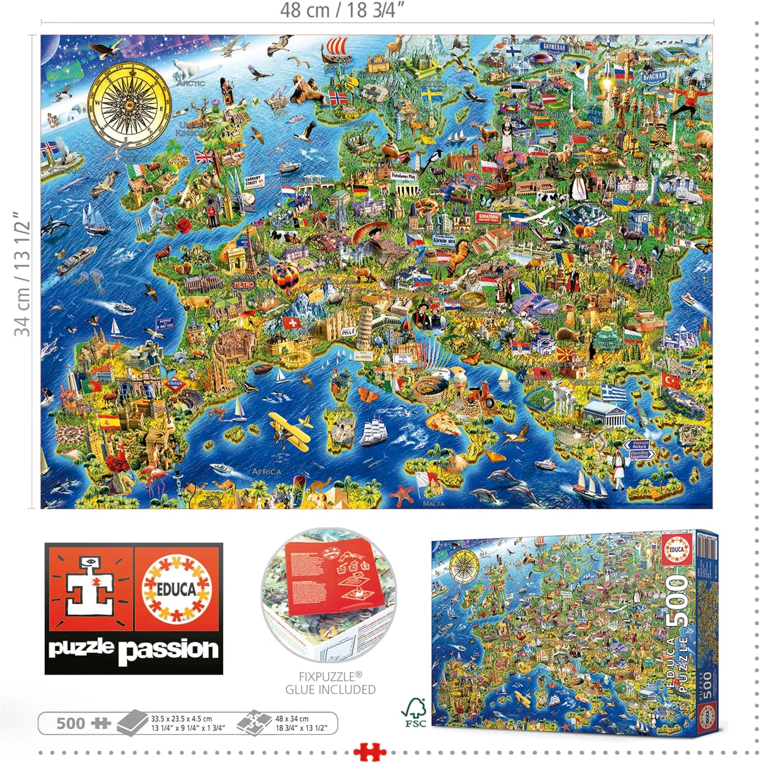 Thumbnail 2 de Puzzle 500 pièces Educa Folle Carte d’Europe — 48 x 34 cm, dès 11 ans