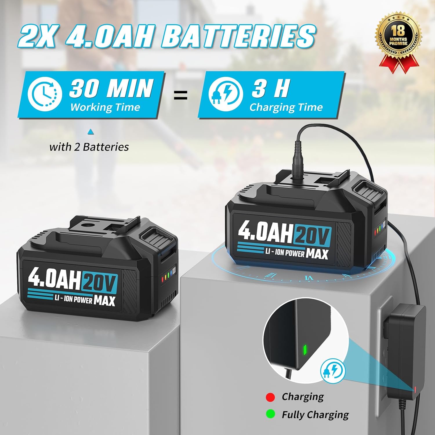 Thumbnail 2 de 20V Cordless Leaf Blower (2×4.0Ah batteries) — 260km/h & 450 CFM, 4.9 lbs lightweight
