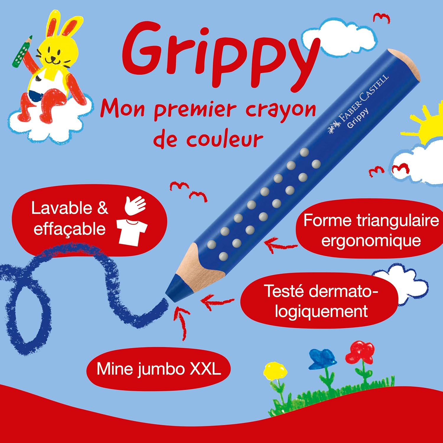 Thumbnail 4 de Faber-Castell 110624 Set Grippy – 10 Jumbo Buntstifte für Kleinkinder, ergonomische Dreikantform, 10 mm Mine, abwaschbar
