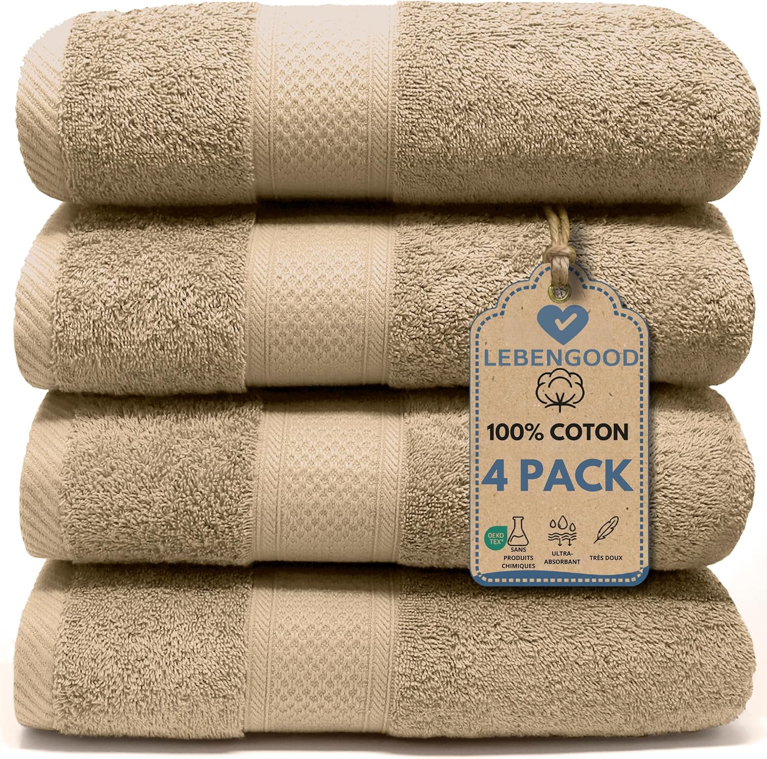 Detalle de LEBENGOOD Lot de 4 serviettes 70x140