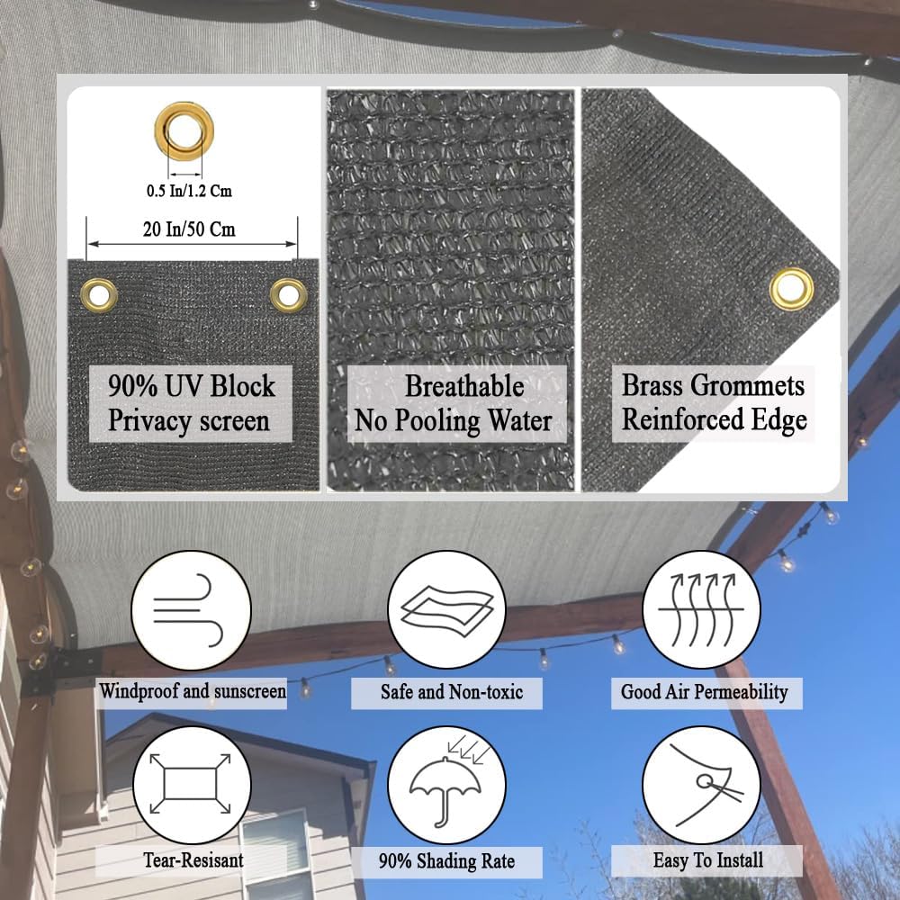 Detalle 2 de Vocray 90% Sun Shades for Patio (3x9 m) – Breathable UV Blocking Mesh for Pergolas, Balconies and Gardens