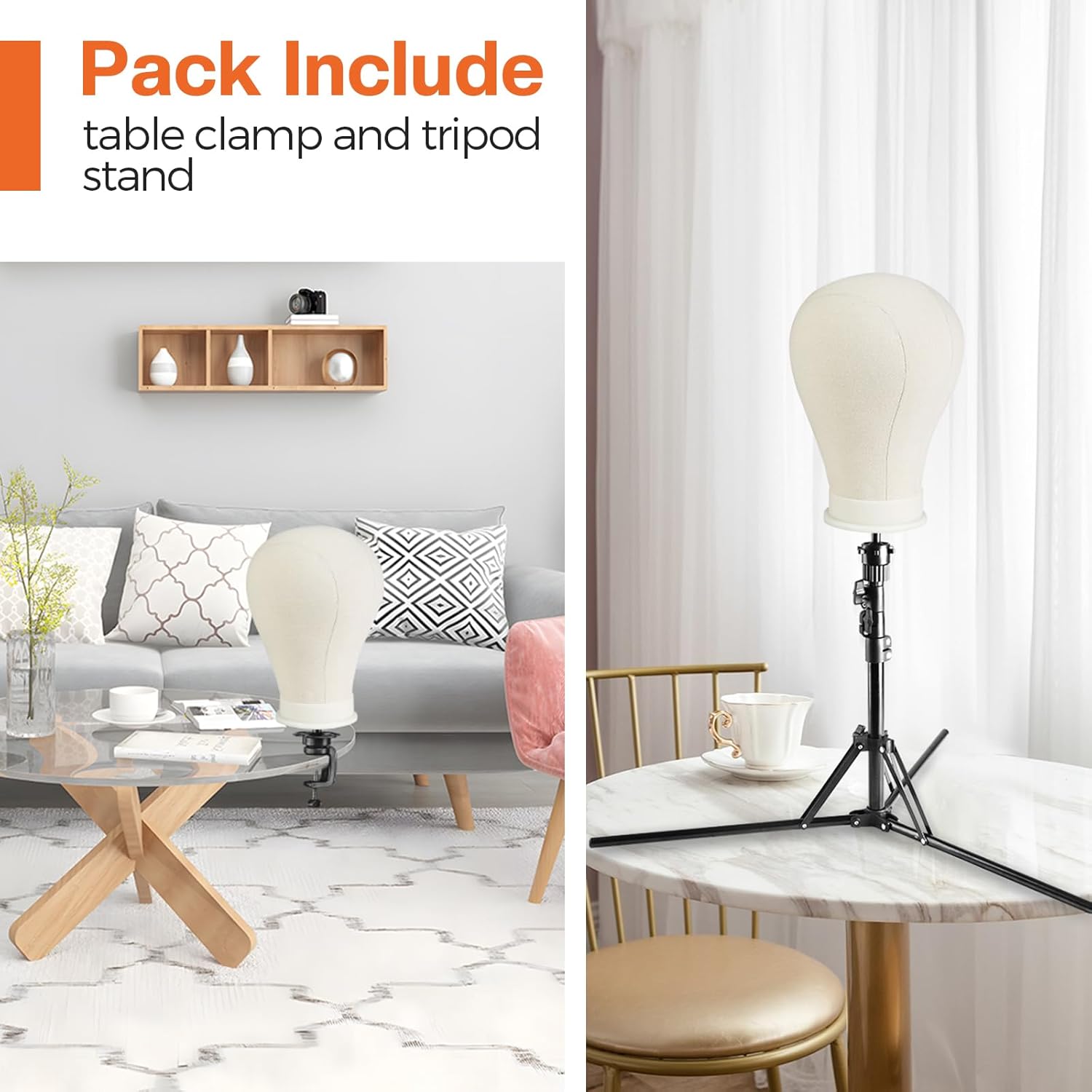 Detalle de 58 cm Perückenkopf-Set mit Ständer und Zubehör – inkl. Tischklemme, Stifte und Haarbürste