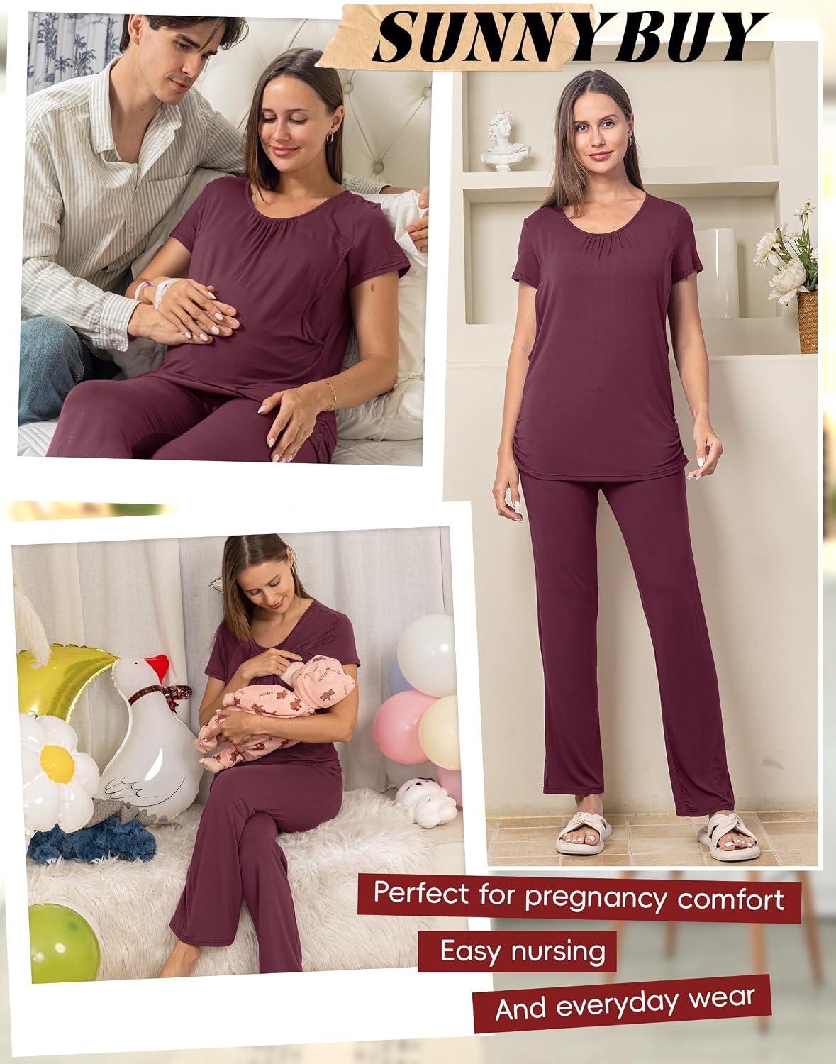 Detalle 2 de SUNNYBUY Stillpyjama-Set Umstandsmode 3-teilig