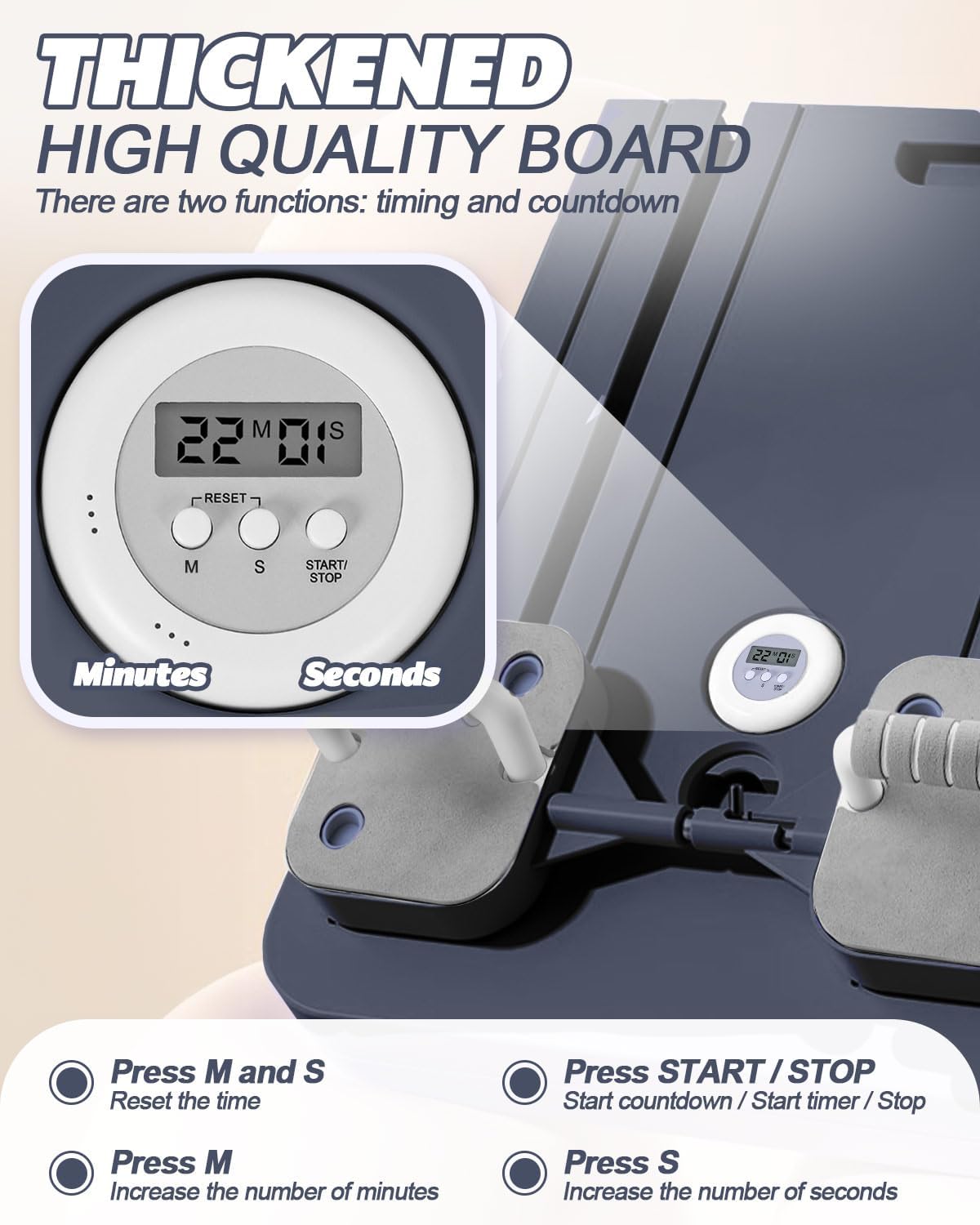 Detalle 1 de Rantizon Ab Roller Board Pilates Board for full-body ab workouts with timer, anti-slip base and foldable design