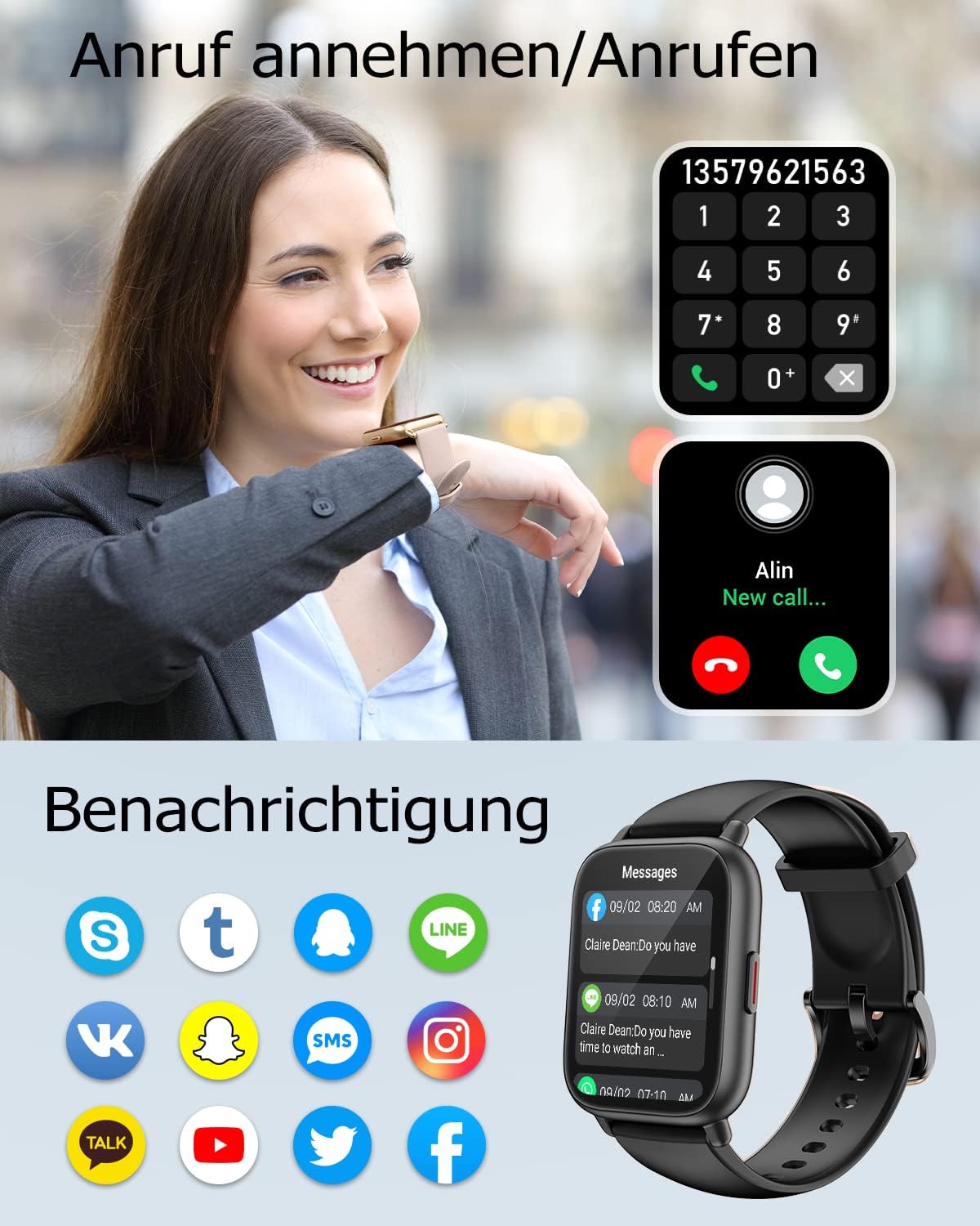 Detalle de RUIMEN Smartwatch Fitnessuhr mit SpO2- und Pulsmessung