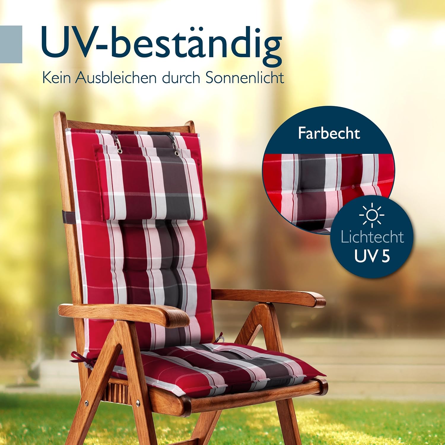 Thumbnail 6 de Beautissu 7er Set Premium Hochlehner Auflage Kopfpolster 120x50cm Sun-HL – 8 cm Dick, rutschfest, UV-beständig