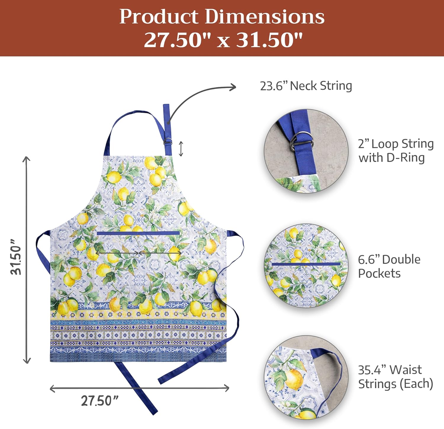 Thumbnail 6 de Maison d' Hermine 100% Cotton Apron with Pocket — Watercolor French-Style Chef Apron for Kitchen & Serving