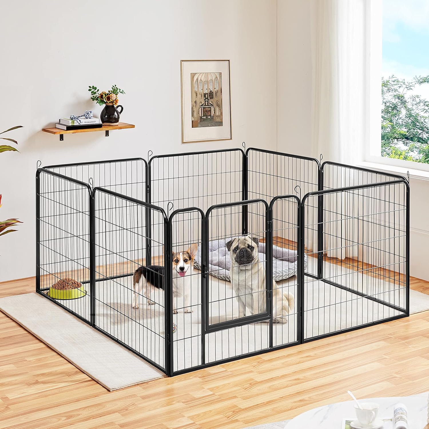 Thumbnail 2 de Yaheetech Welpenlaufstall mit 8 Gittern (je 80 x 80 cm) und Tür – Freilaufgehege für Wohnung & Garten