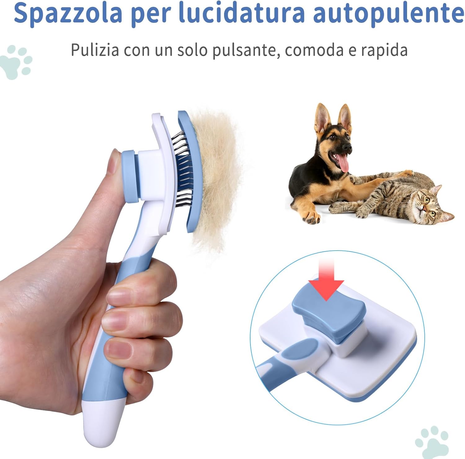Detalle de Vinabo Brush for Dogs and Cats: Self-Cleaning 2-in-1 Pet Brush for Small Dogs and Cats