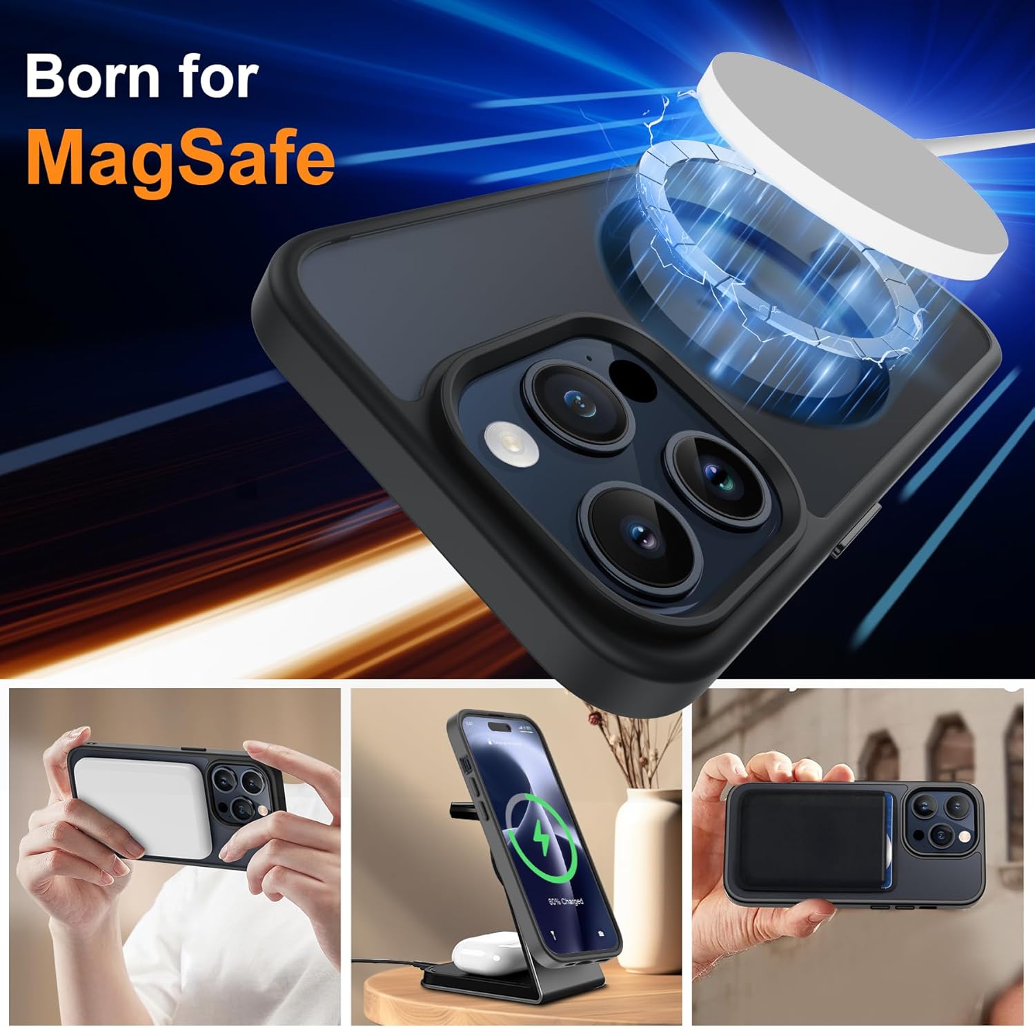 Detalle de ORETECH Funda Magnética iPhone 15 Pro 🖤 Incluye Protectores