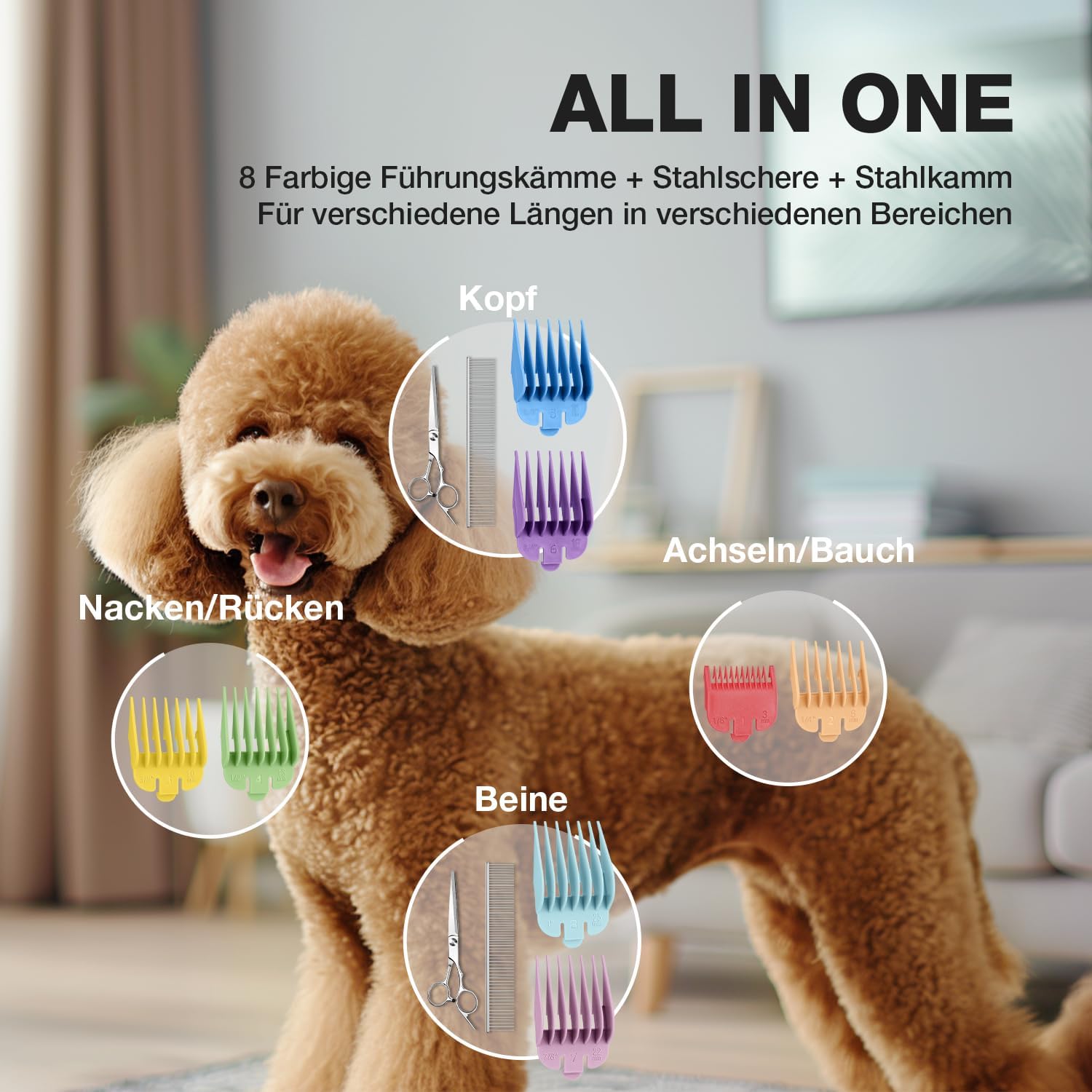 Detalle de FuzzyFix Leise Hundeschermaschine – Profi-Schermaschine aus Edelstahl mit Keramik-PVD-Klinge