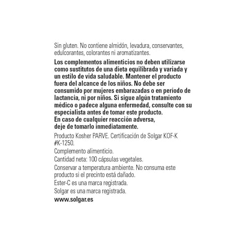 Detalle 2 de Solgar Quercetina Complex con Ester‑C Plus 100 cápsulas 💊