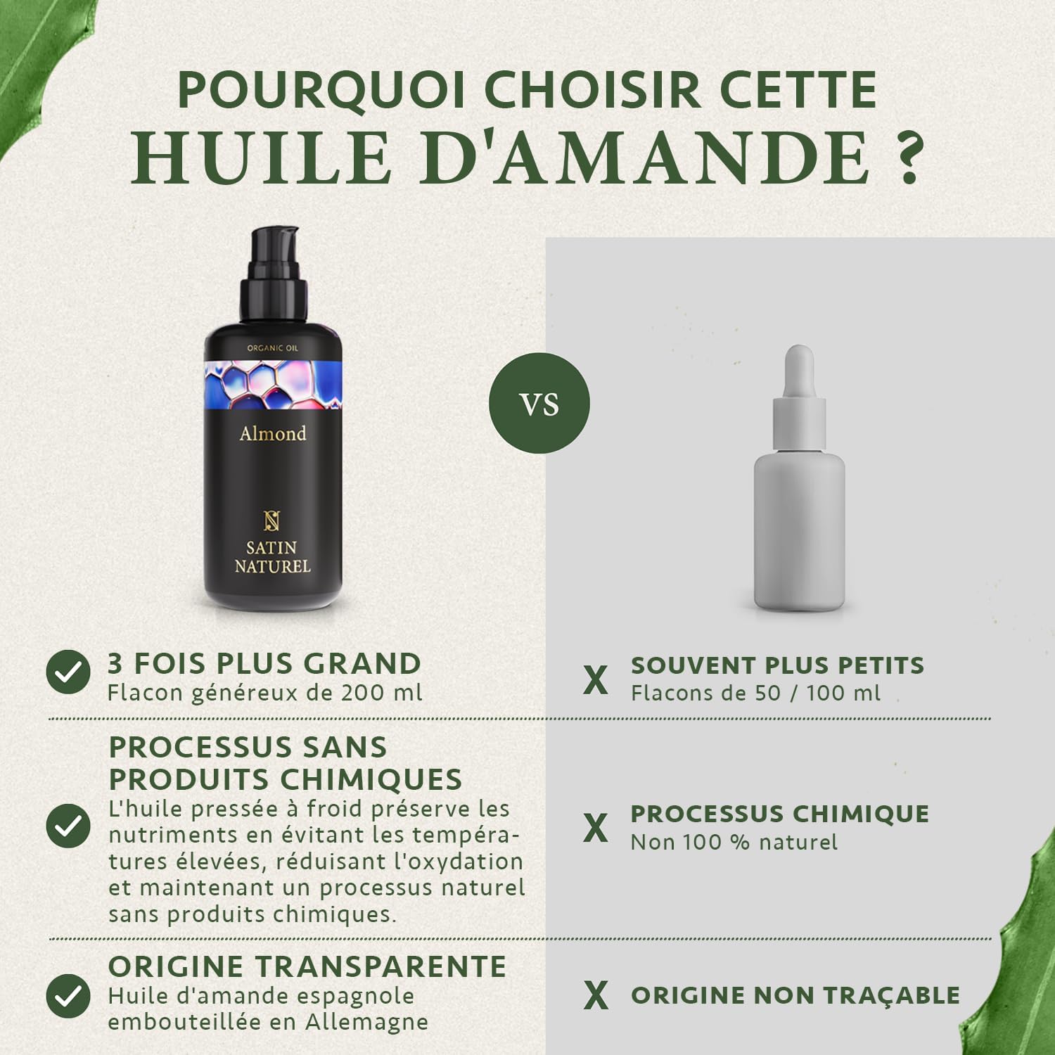 Detalle de Huile Amande Douce Bio 200 ml (100 % pure, pressée à froid) pour corps, cheveux et massage