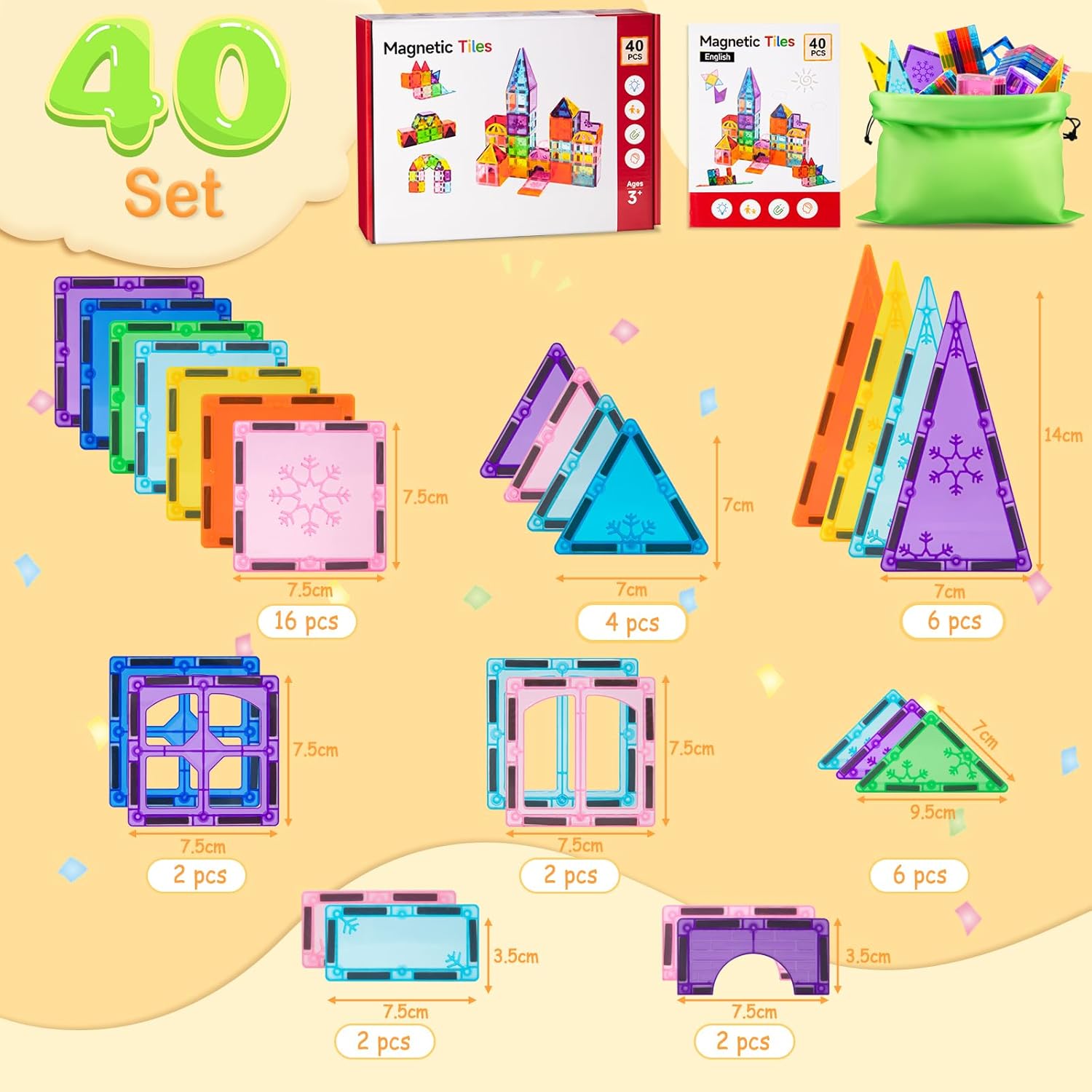 Thumbnail 6 de Xekel Costruzioni Magnetiche per Bambini da 40 pezzi (magnetic tiles) per 3+ anni