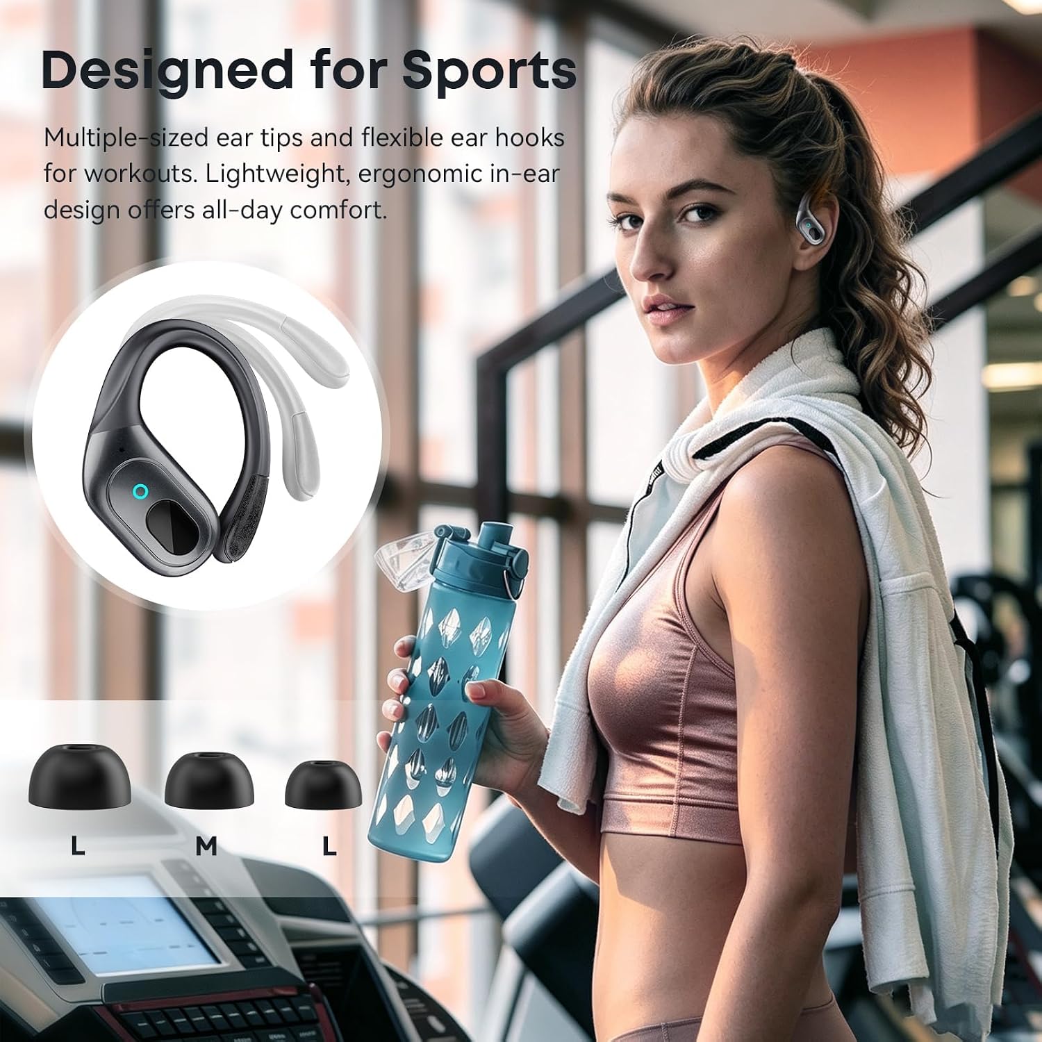 Detalle 1 de HILDCROA BX31 Sports Wireless Earbuds, 75-Hour Playtime, LED Display, IPX7