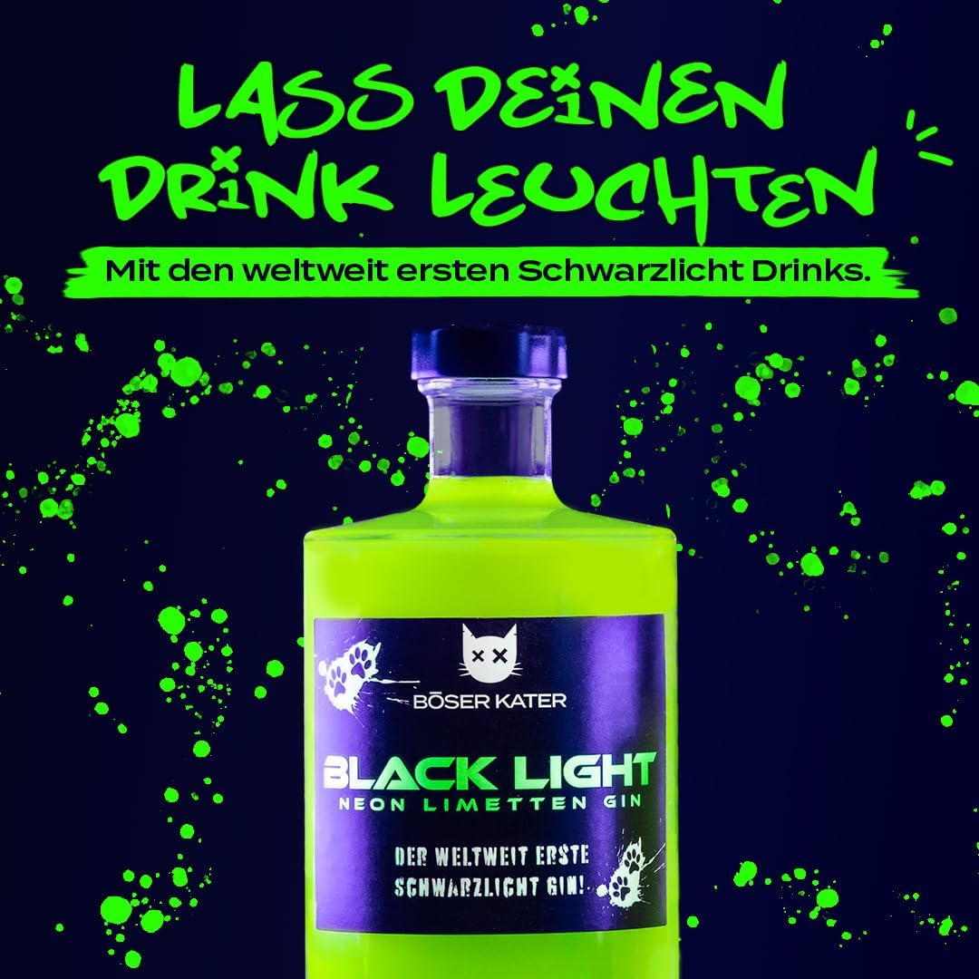 Thumbnail 2 de BÖSER KATER Blacklight Gin Geschenkset – Neon Gin mit UV-Taschenlampe & 2 Gläsern (0,5l, 40% Vol.)