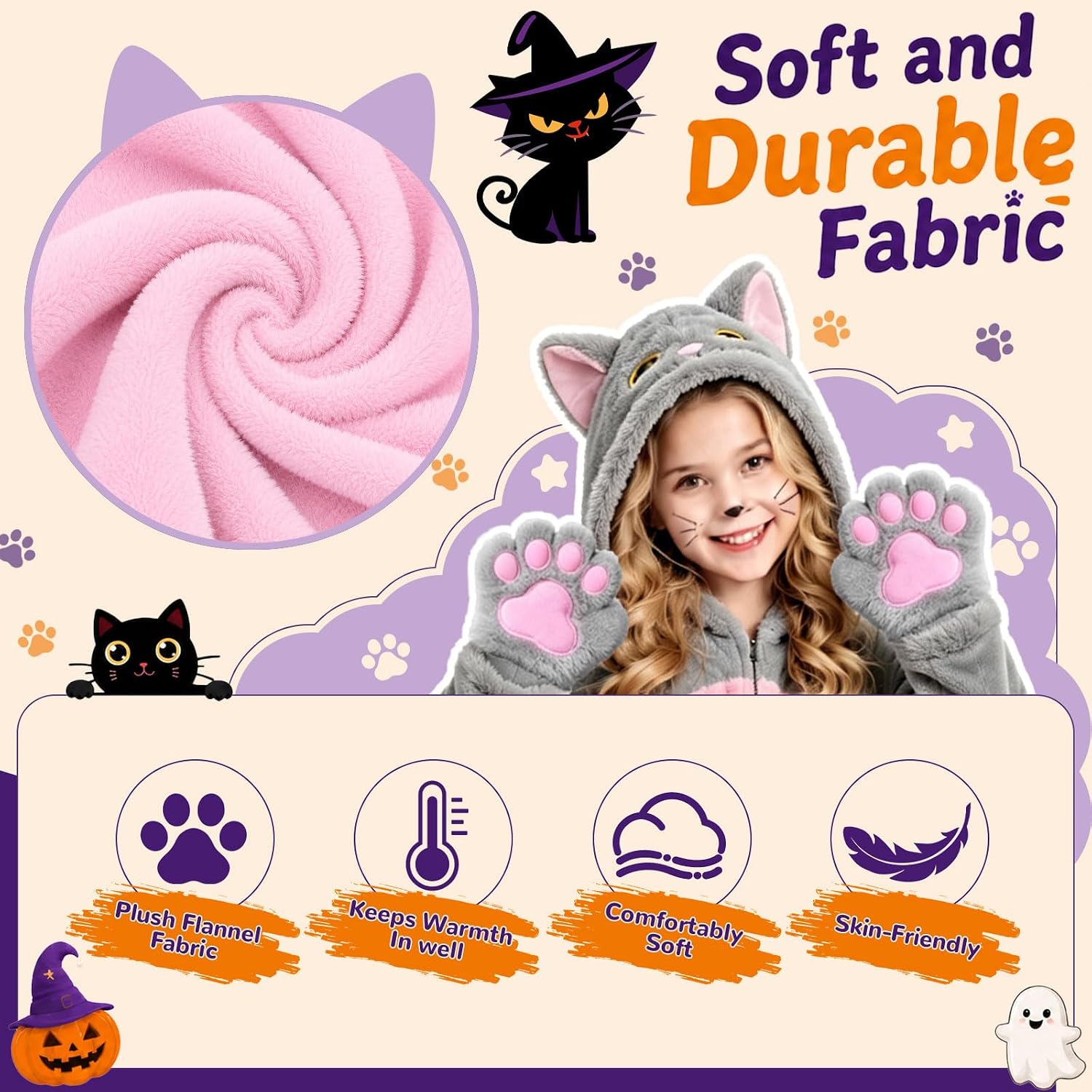 Detalle de Black Cat Costume for Kids, Flannel