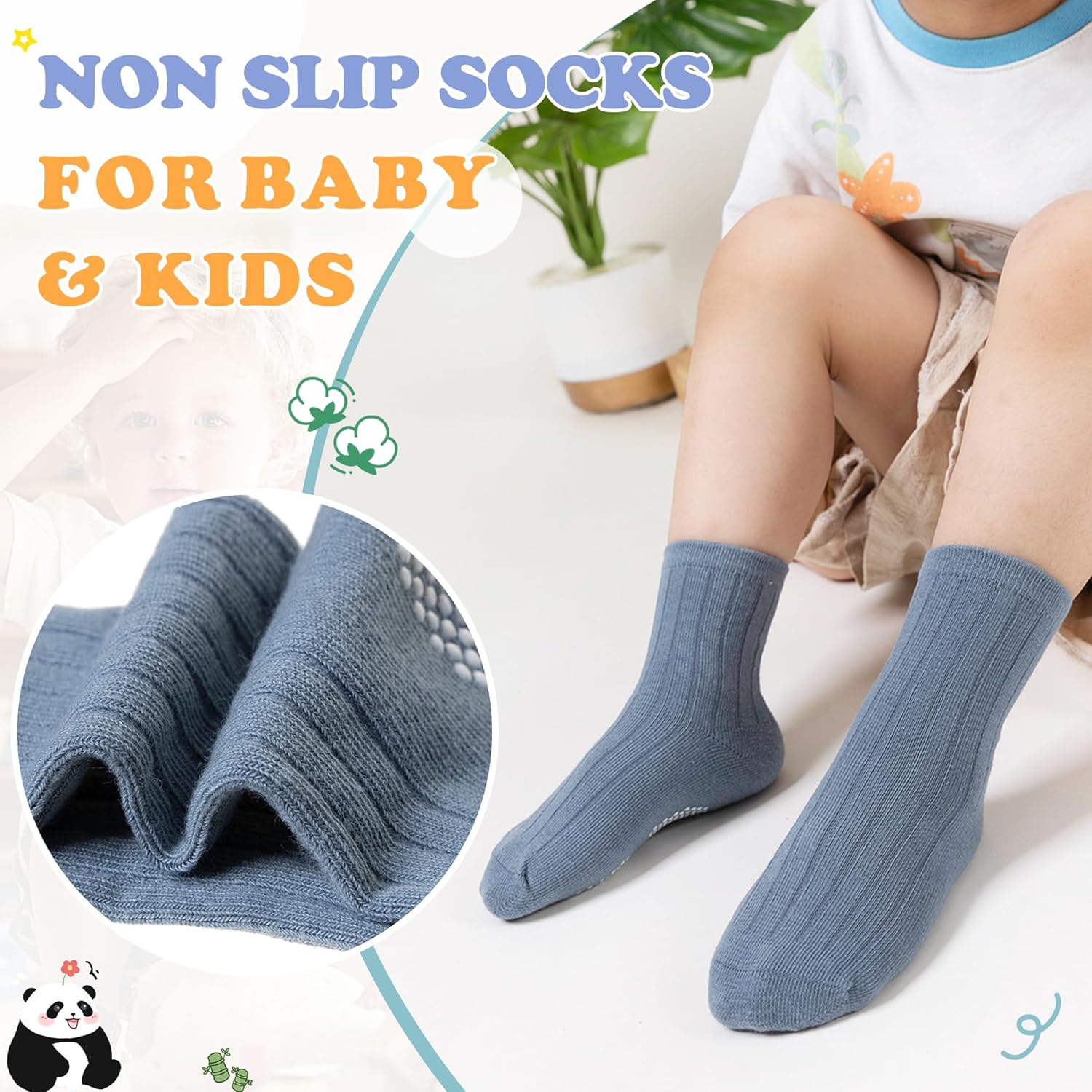 Detalle 2 de SEEYAN Baby Non Slip Socks Toddler Car & Dinosaur Pack (9 Pairs) – Anti-Slip Grip Socks for Safe First Steps