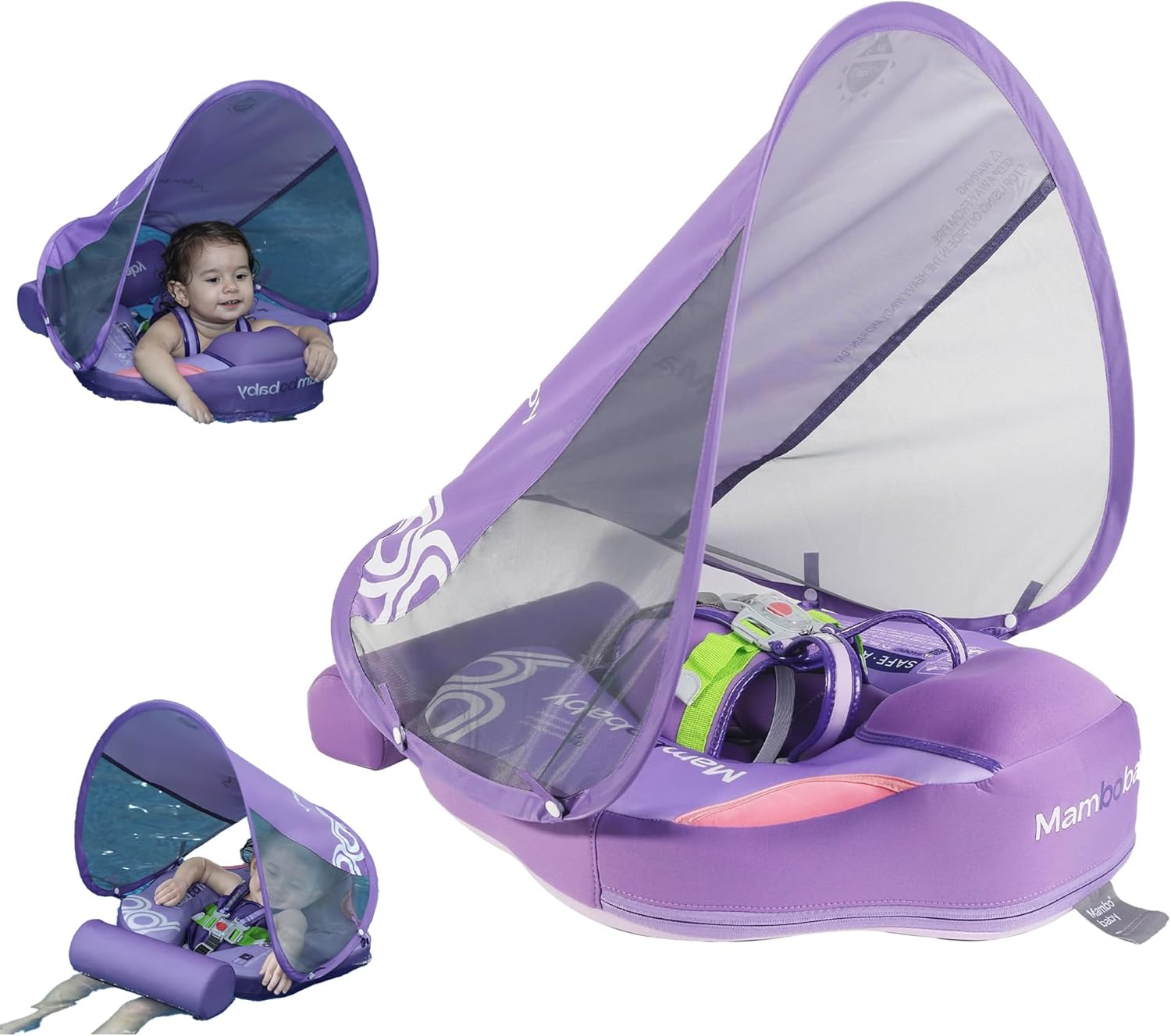 Thumbnail 6 de Luckclubtojoy Mambobaby Float with Canopy & Tail – Non-Inflatable Infant Pool Float (Green)