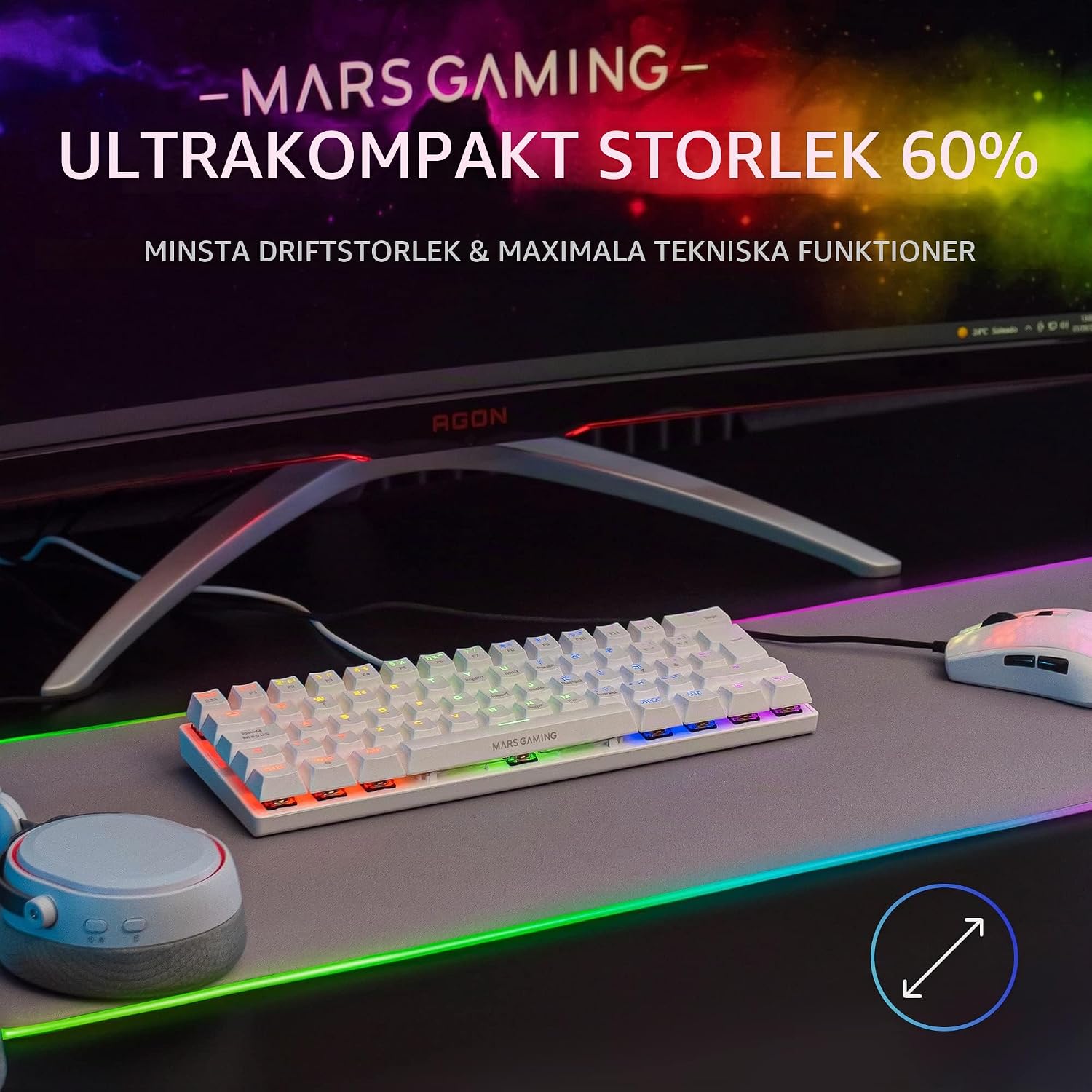 Detalle 2 de Mars Gaming MK60WBRUS mekaniskt speltangentbord, 60 %, vitt, brun switch