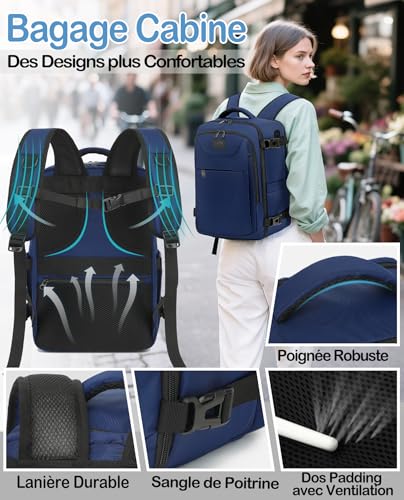 Detalle 1 de LYNXCHER sac à dos cabine 30 L, 45 × 36 × 20 cm, bleu foncé