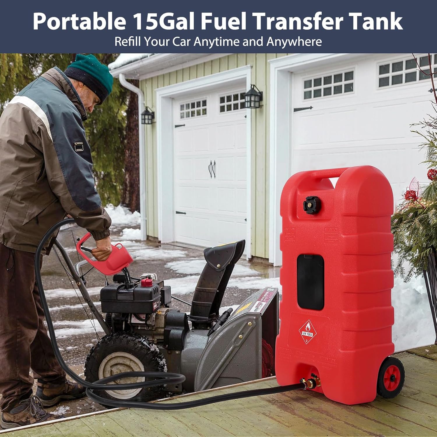 Detalle de GAOMON Fuel Caddy 15 Gallon Portable Gas Tank with Siphon Pump and 10ft Hose