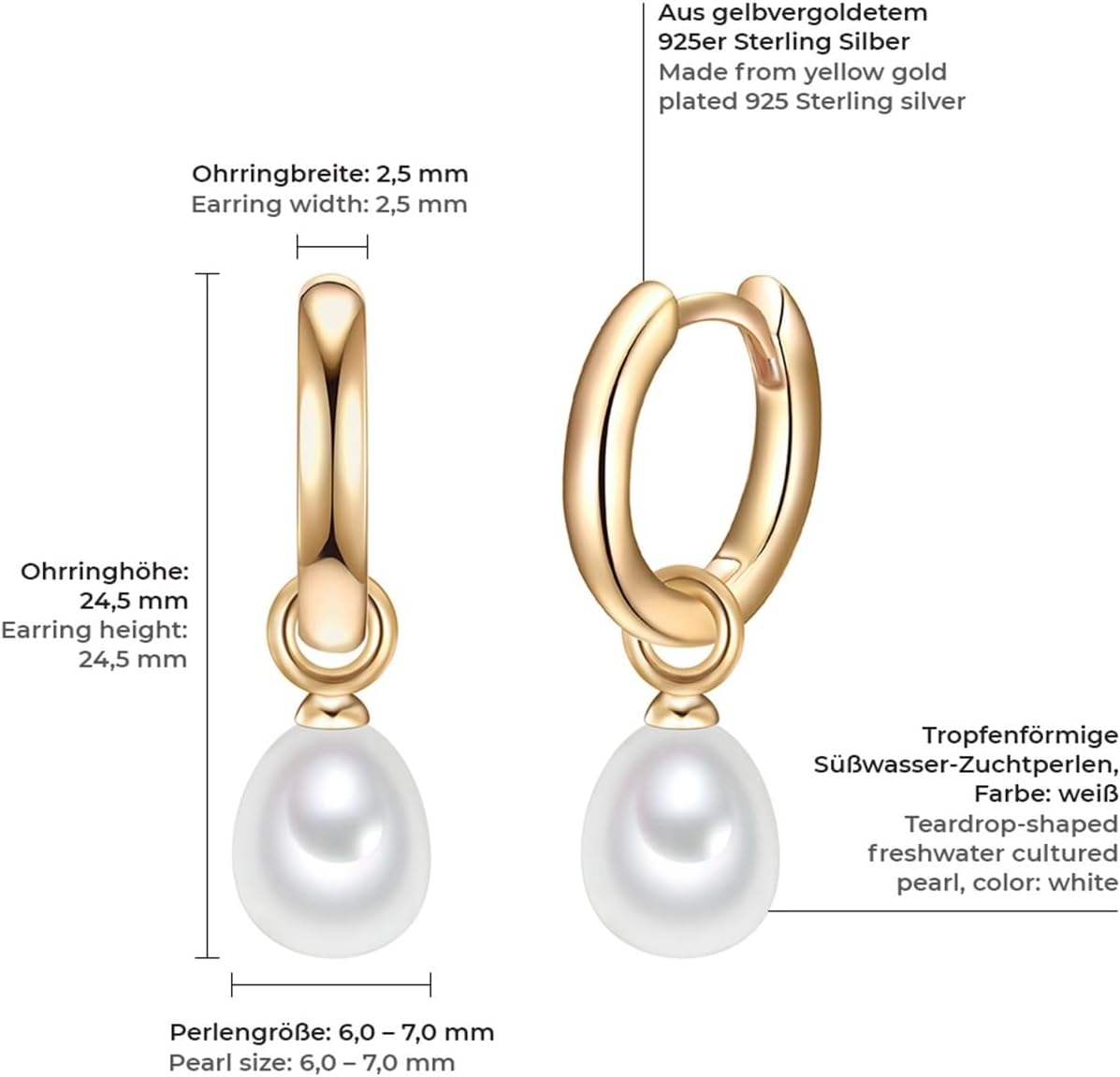 Thumbnail 1 de Valero Pearls Créoles pour Femme en argent sterling 925 avec Perles d'eau douce env. 6,0–7,0 mm