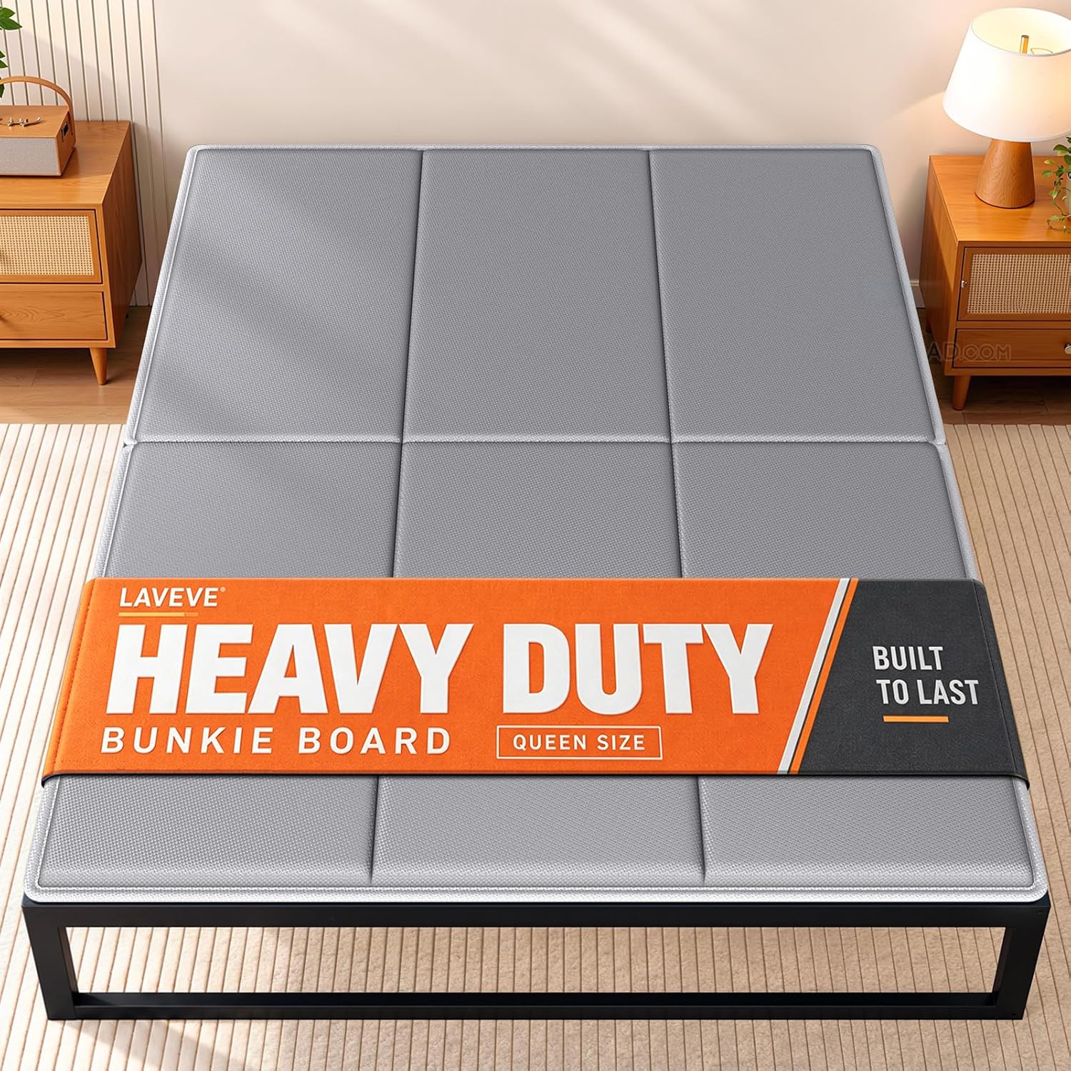 Detalle de LAVEVE Heavy Duty 10mm Bunkie Board Queen Size (60'' x 80''): Quiet, Slip-Resistant Support for Any Bed Type